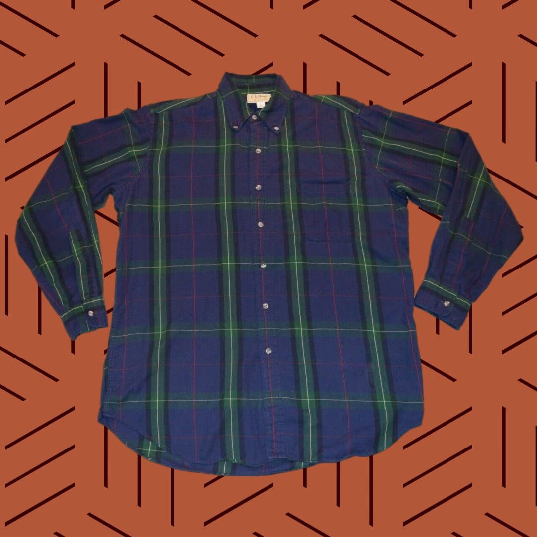 Vintage VINTAGE L.L. Bean INDIGO Plaid SHIRT Mens Large Long Sleeve Button-Down Flannel Cotton Blend Rangeley USA Size US L / EU 52-54 / 3 - 1 Thumbnail