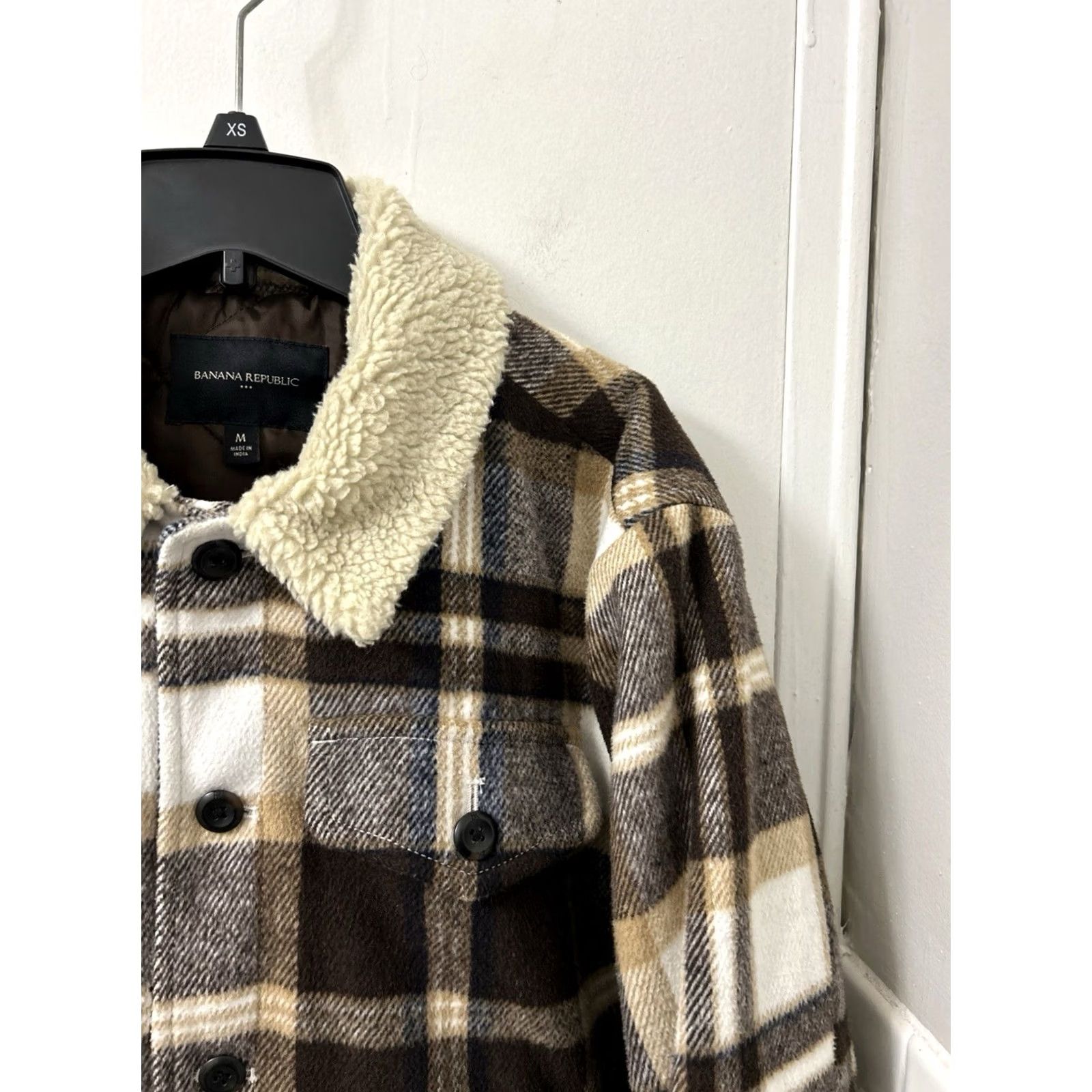 Banana Republic VINTAGE Banana Republic Jacket Mens M Brown Plaid Wool Sherpa Collar Pockets L/S Size US M / EU 48-50 / 2 - 4 Thumbnail