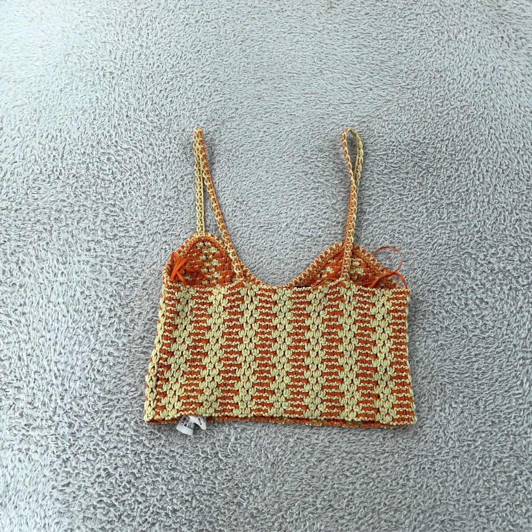 Zara Zara Crochet Crop Top Women's M Orange Cream Knit Strappy Cami V Neck Boho Camisole Tank Size M / US 6-8 / IT 42-44 - 2 Thumbnail