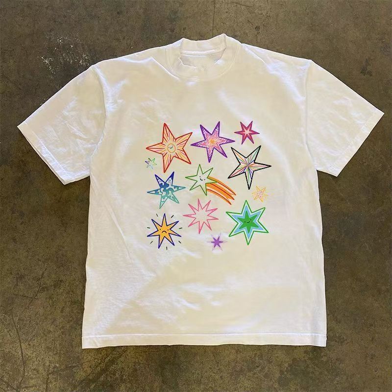 Japanese Brand White washed vintage star print t-shirt Size US M / EU 48-50 / 2 - 1 Thumbnail