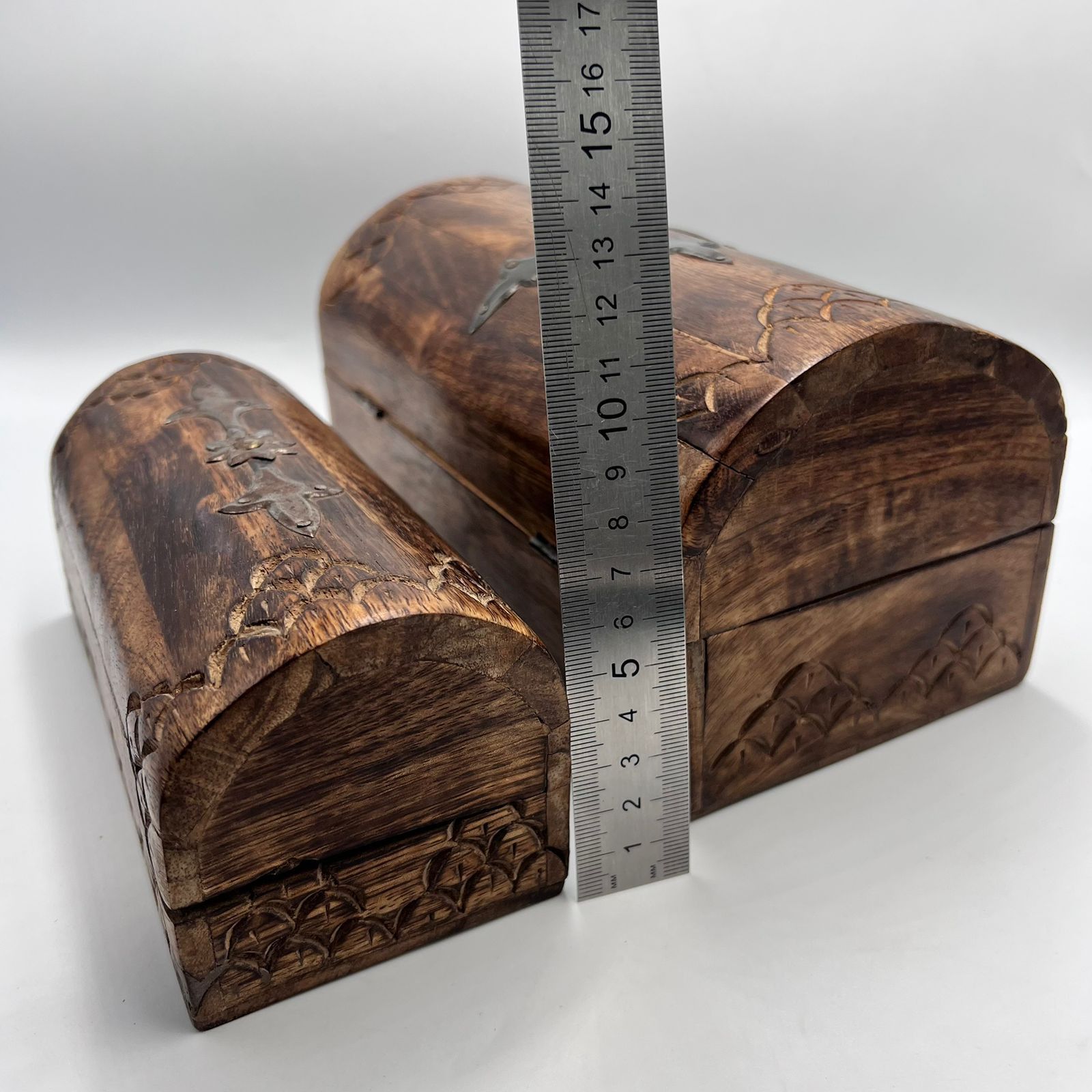 Vintage Vintage Carved Wooden Jewelry Boxes Set Handmade Hardwood Size ONE SIZE - 3 Thumbnail