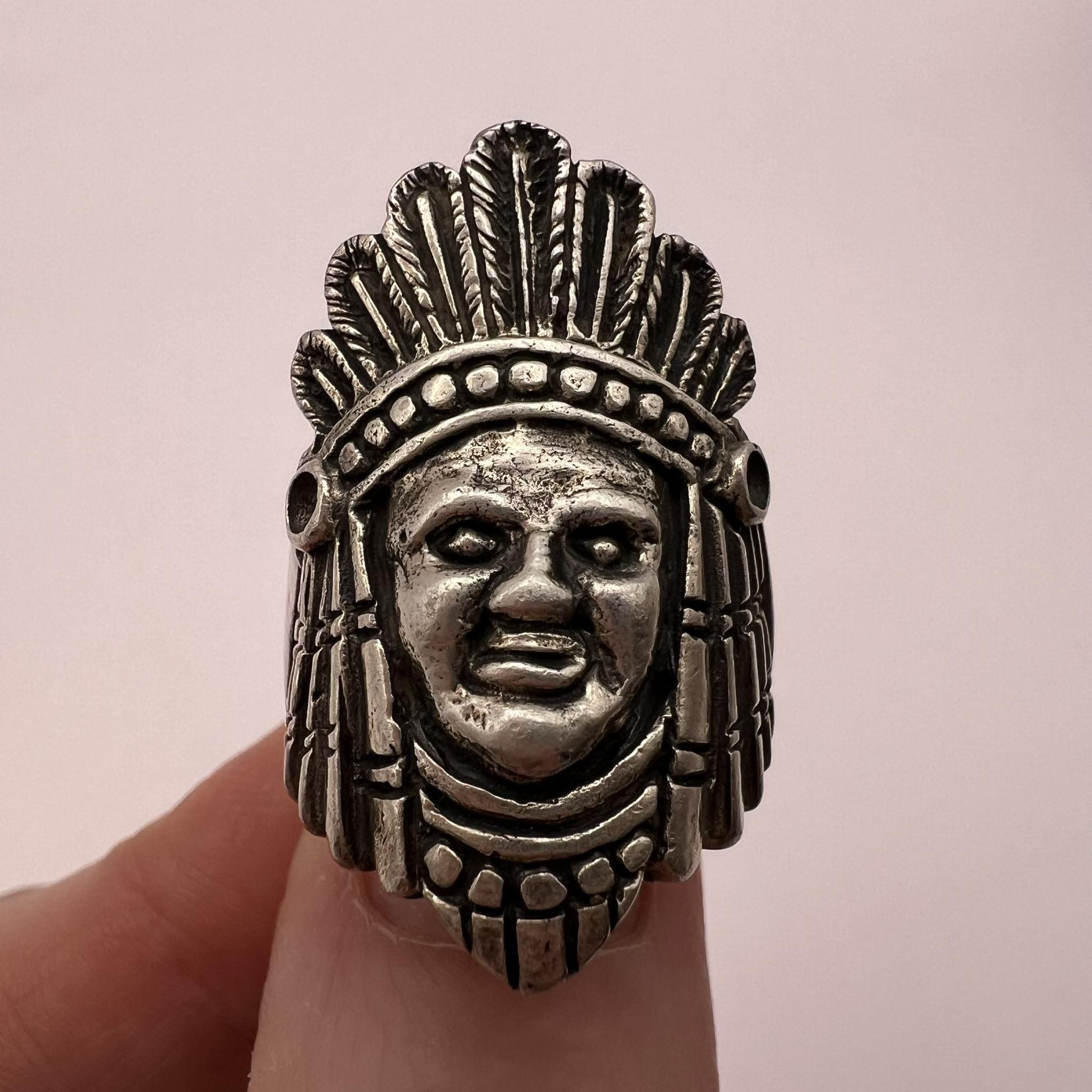 Sterling Silver Vintage Silver 800 Jewelry Ring Indian Chief Signed Size 6 Size ONE SIZE - 4 Thumbnail