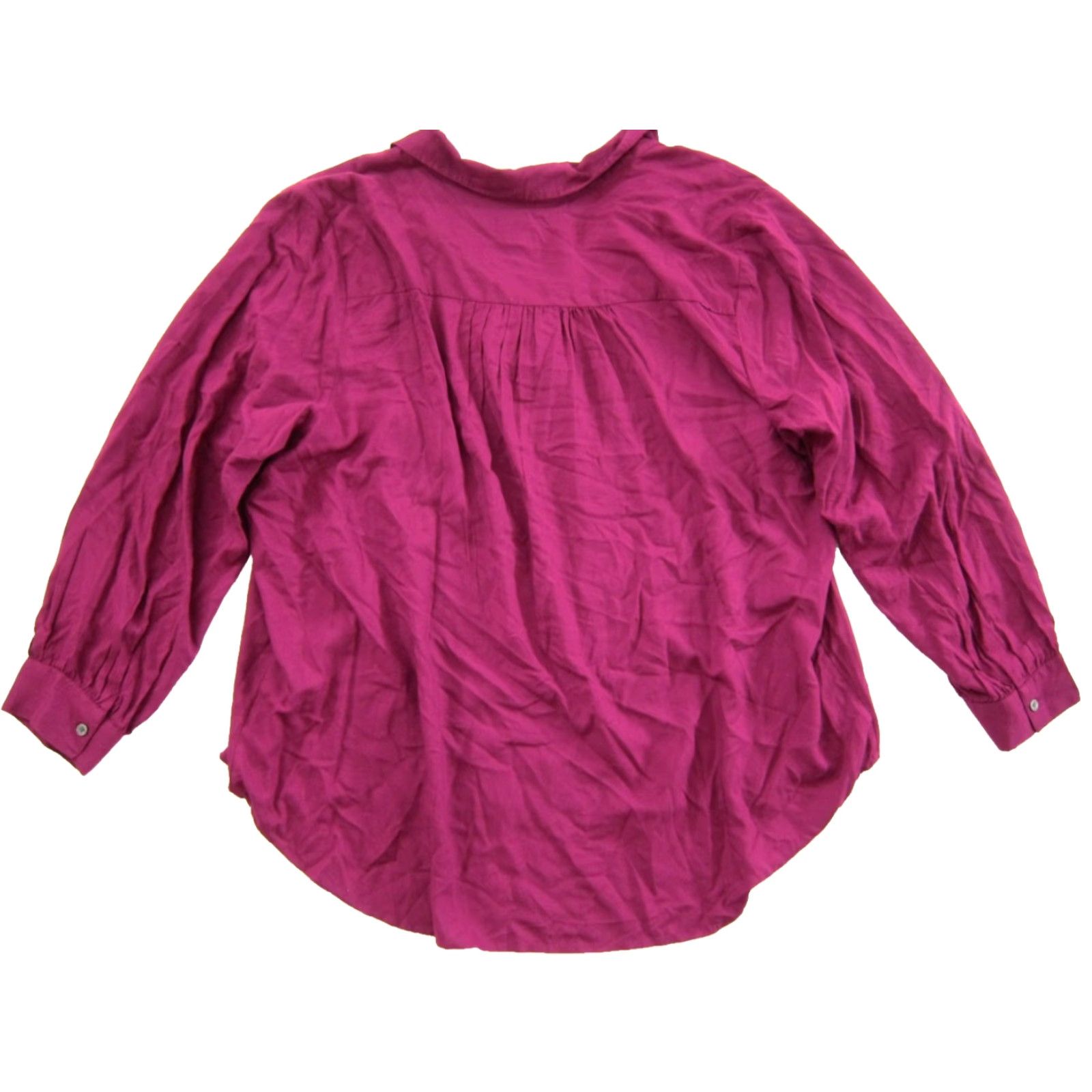 Vintage NWT Style&Co. Rayon Magenta Pink Blossom Long Sleeve V-Neck Collared Blouse 3X Size XXL / US 16-18 / IT 52-54 - 2 Thumbnail