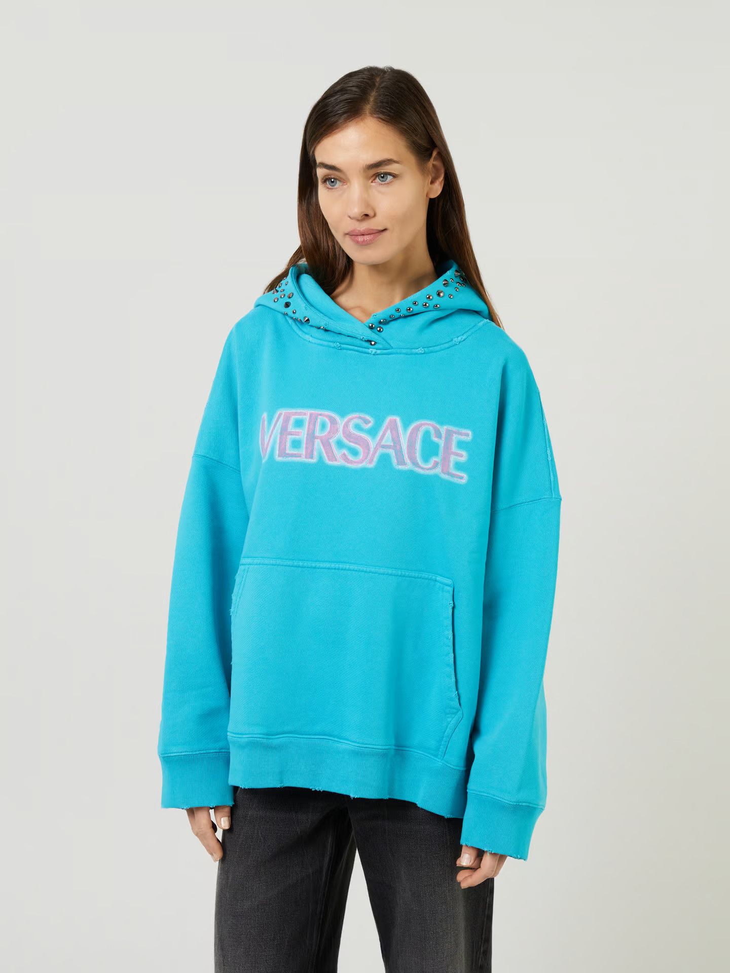 Versace o1y0226 Logo Hoodie in Turquoise Size M / US 6-8 / IT 42-44 - 2 Thumbnail