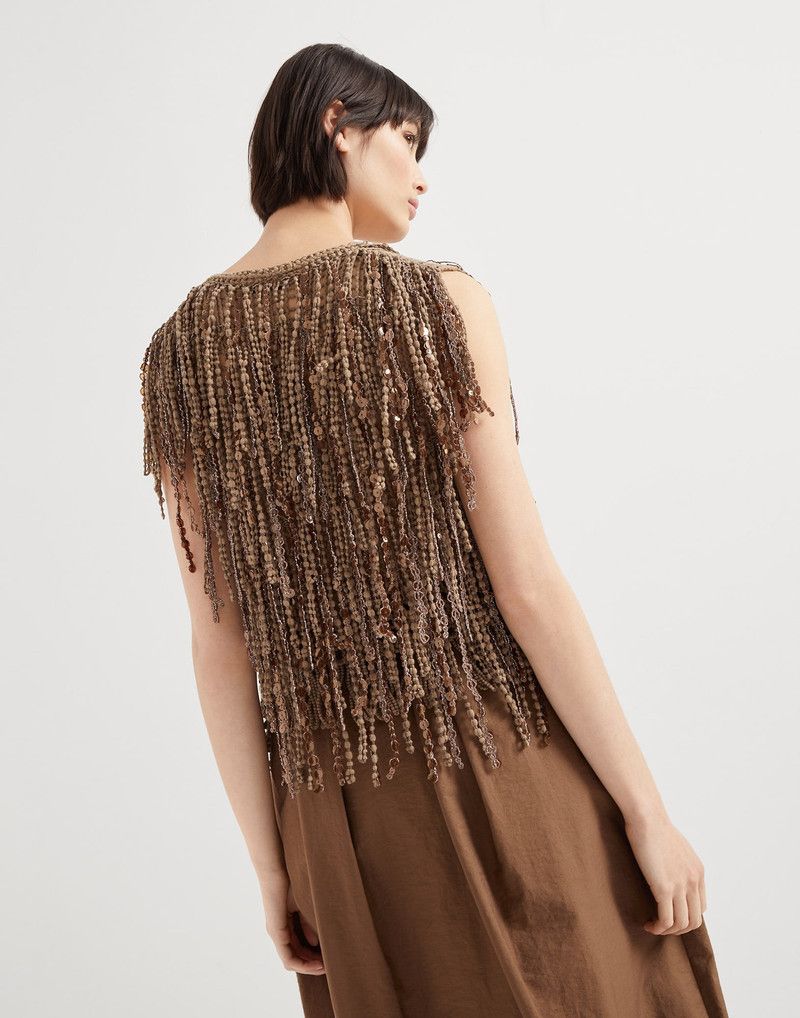 Brunello Cucinelli o1la1rc1a0326 Dazzling Cascades Knit Top in Brown Size XL / US 12-14 / IT 48-50 - 2 Thumbnail