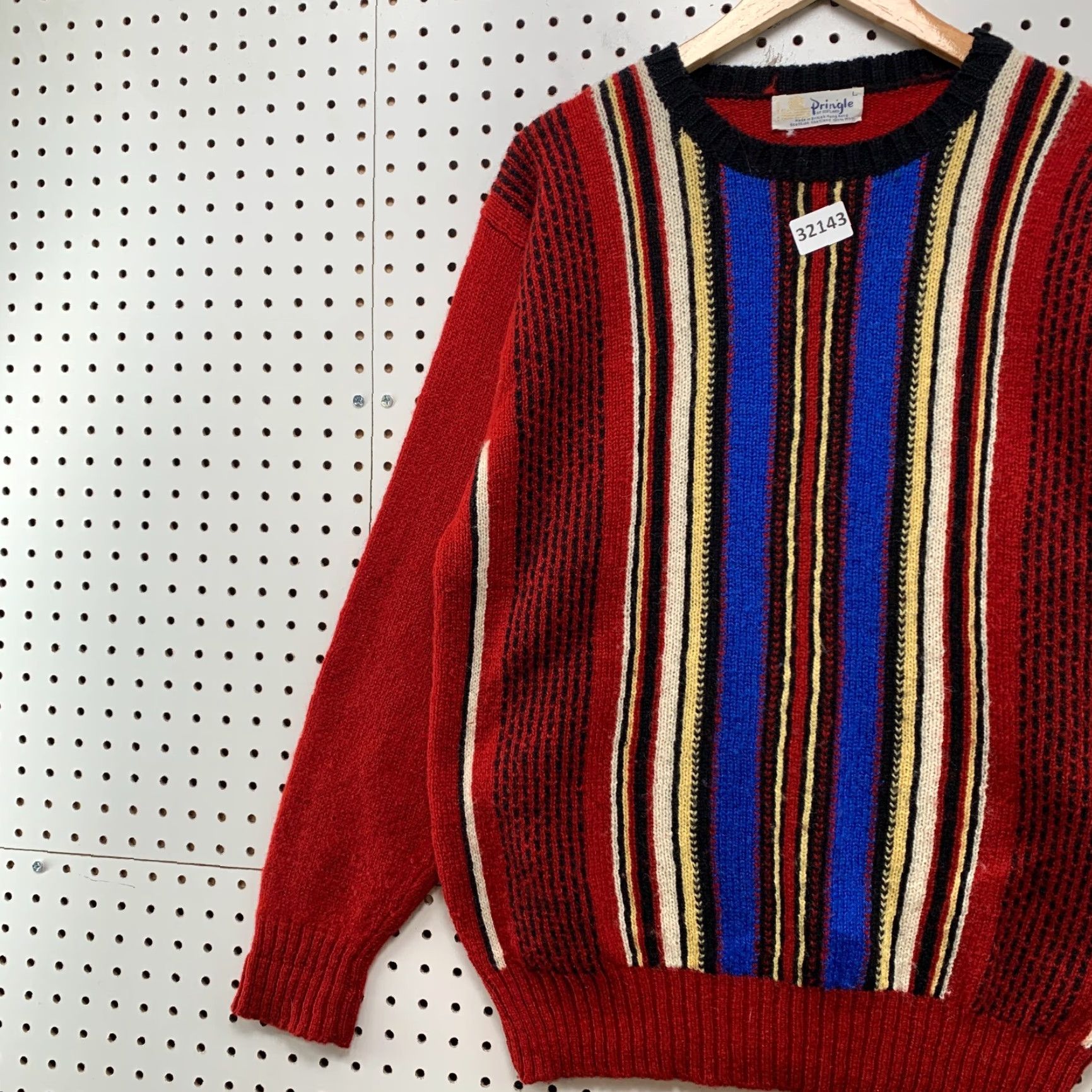 Pringle Of Scotland VINTAGE Pringle Of Scotland Wool Knit Sweater Red Mens Large 3D Knit Striped Size US L / EU 52-54 / 3 - 3 Thumbnail