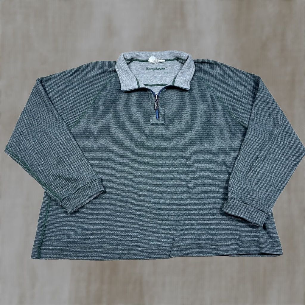 Tommy Bahama Tommy Bahama Sweater Mens XL Green Pullover 1/4 Zip Reversible Knit Striped Logo Zipper Size US XL / EU 56 / 4 - 1 Thumbnail