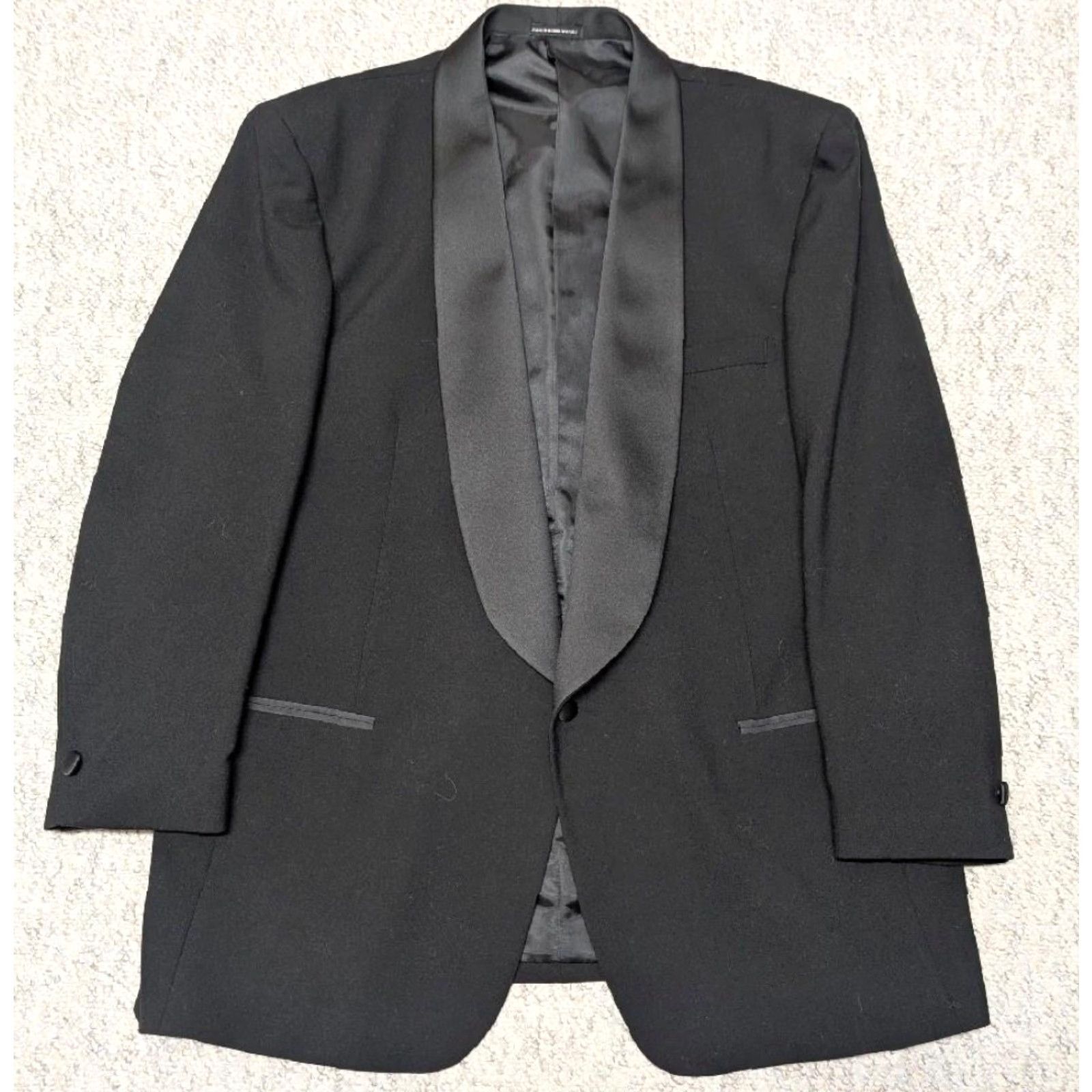Vintage VINTAGE Neil Allyn Blazer 48R Wool Shawl Tuxedo Jacket Mens Black Wool Single-Breasted One-Button Pattern: Solid 1980s-90s Size 48R - 2 Thumbnail