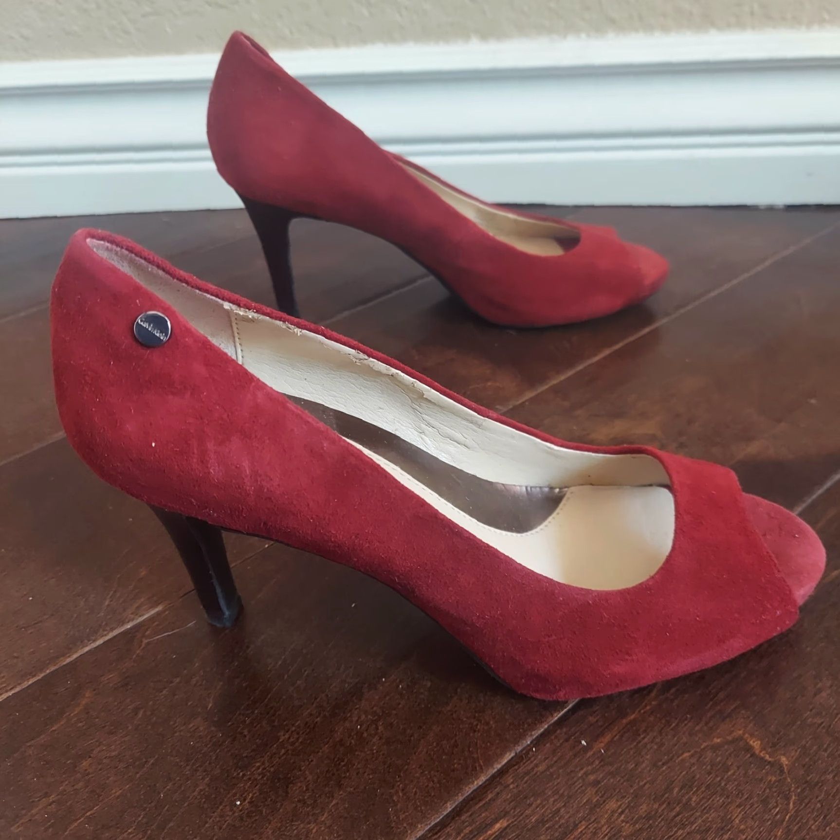 Calvin Klein Calvin Klein Women's Pump - Heel - Peep Toe - Red - Suede - Size 6M - Shoes Size US 6 / IT 36 - 3 Thumbnail