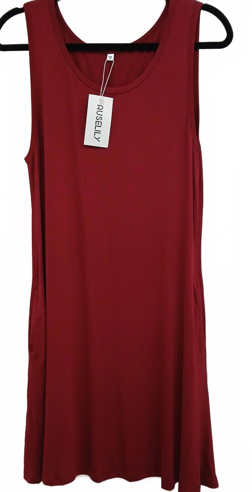 Designer NWT AUSELILY Women's Casual Red Tank Dress Medium Size M / US 6-8 / IT 42-44 - 2 Thumbnail