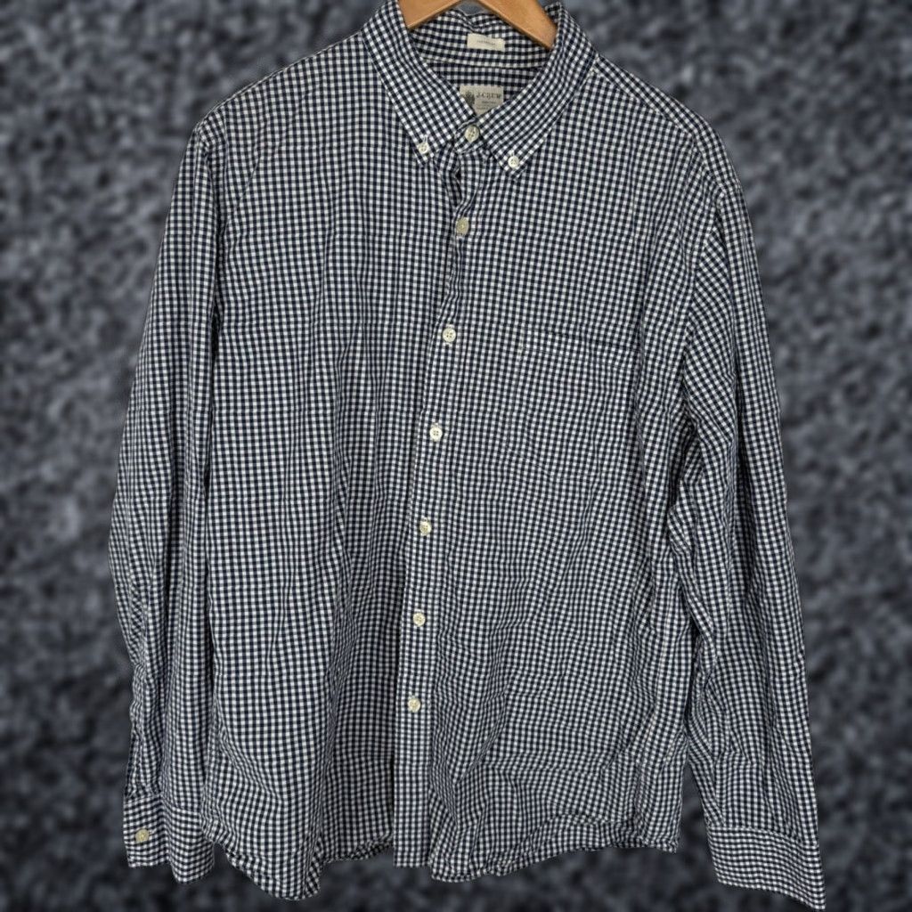 J.Crew J.CREW Mens Button-Down Shirt Gingham Check Navy Tailored Fit Large Washed Casual Shirt Size US L / EU 52-54 / 3 - 1 Thumbnail