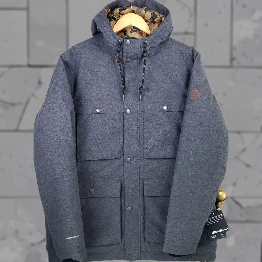 Eddie Bauer EDDIE BAUER WeatherEdge Jacket Mens L Down 650 Hooded Windproof Waterproof Herringbone Gray Size US L / EU 52-54 / 3 - 1 Thumbnail