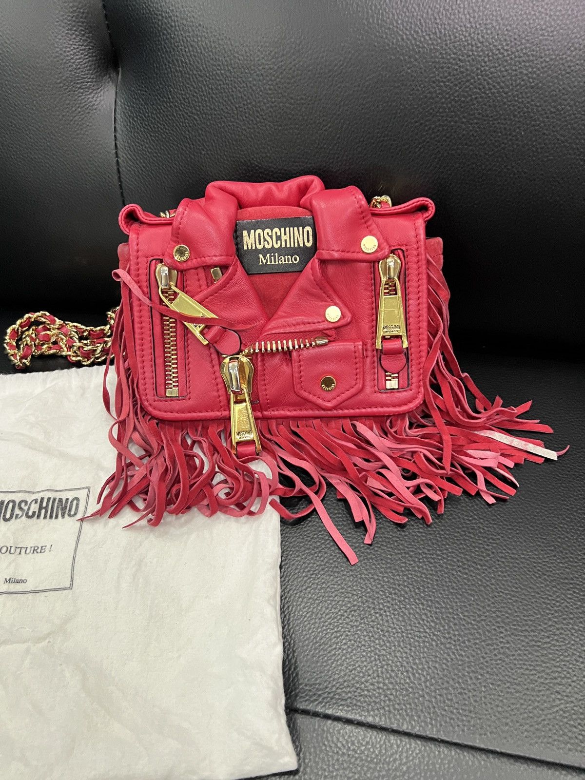 Moschino Moschino Runway Fringe Biker Jacket Chain Bag Size ONE SIZE - 2 Thumbnail