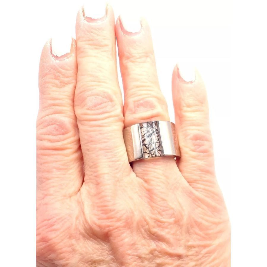 Cartier Cartier 18k White Gold Rutilated Quartz Wide Band Ring Size ONE SIZE - 9 Thumbnail