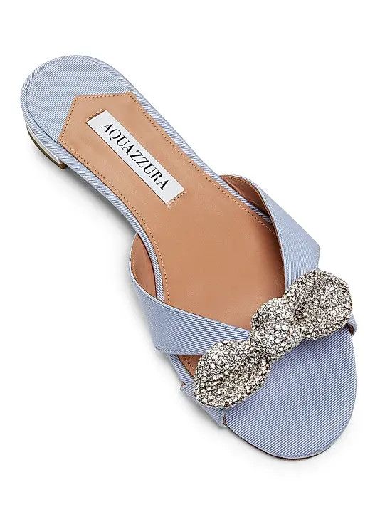 Aquazzura os11x1225 Very Bow Tie Crystal Slide Sandals in Blue Size US 11 / IT 41 - 4 Thumbnail
