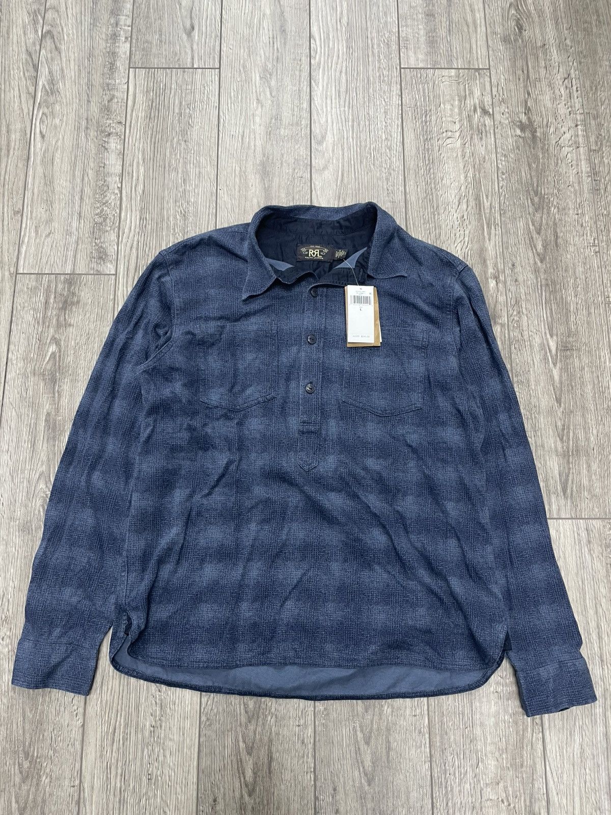 RRL Ralph Lauren L-RRL Navy Plaid Print Workshirt Size US L / EU 52-54 / 3 - 1 Thumbnail