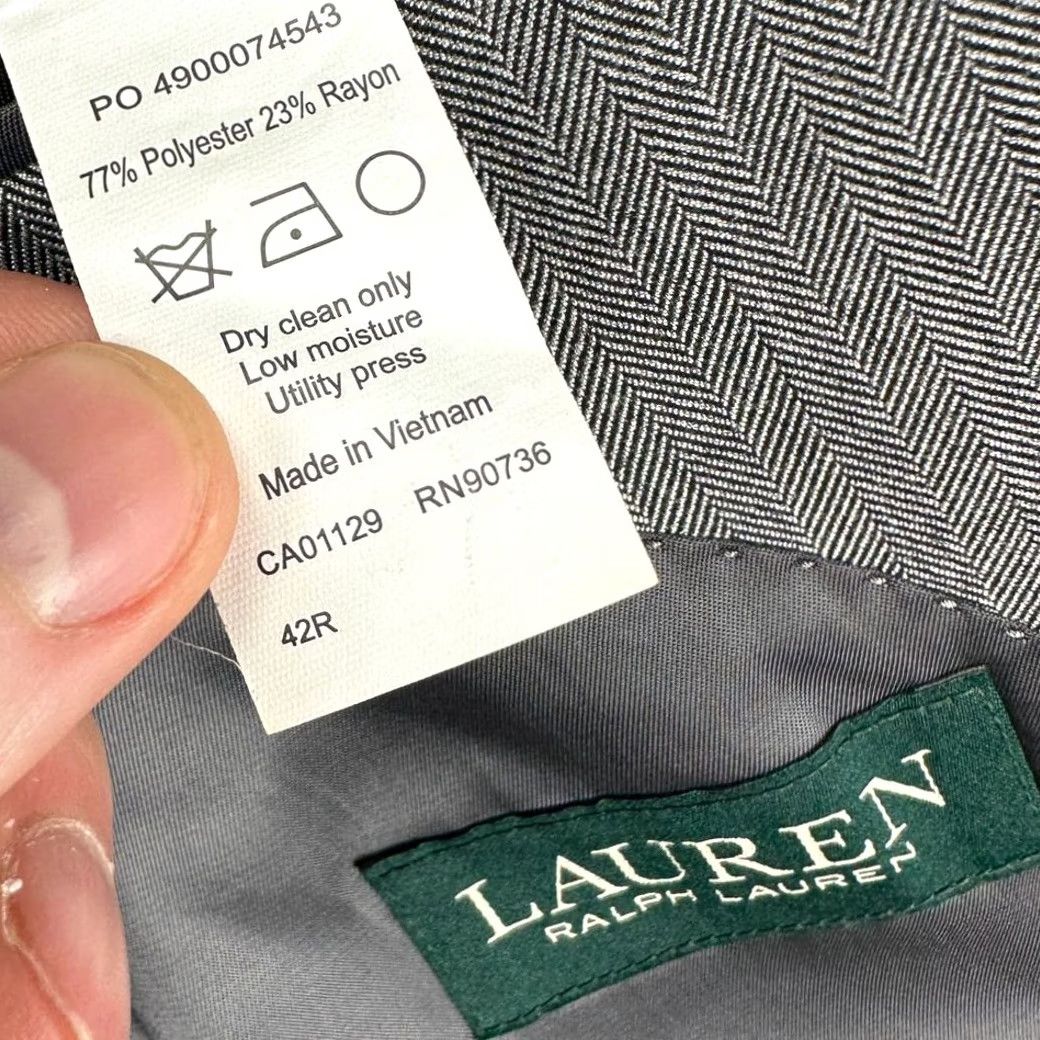 Ralph Lauren Lauren Ralph Lauren Blazer Sport Coat Mens 42R Grey Herringbone 2 Button Notch Lapel Regular Fit Size 42R - 5 Thumbnail