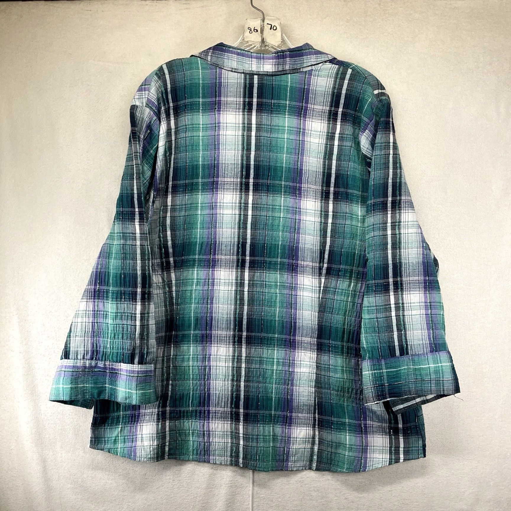Faded Glory Women's Western Style Shirt 2XL Button Up Colorful Greens Purple Silver Thin Size XXL / US 16-18 / IT 52-54 - 2 Thumbnail