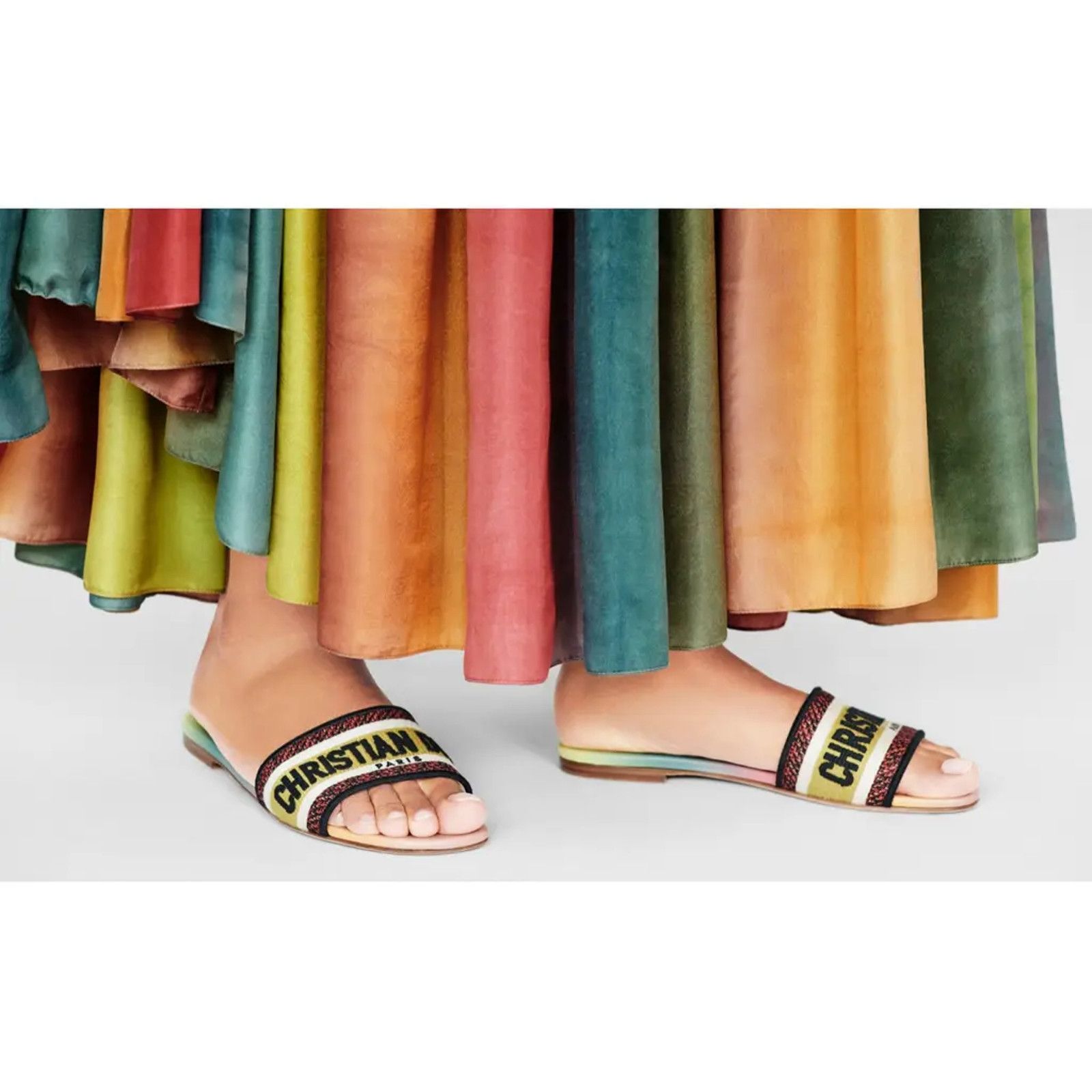 Dior Dway Rainbow Embroidered Logo Slide Flat Sandal 40 Size US 10 / IT 40 - 6 Thumbnail