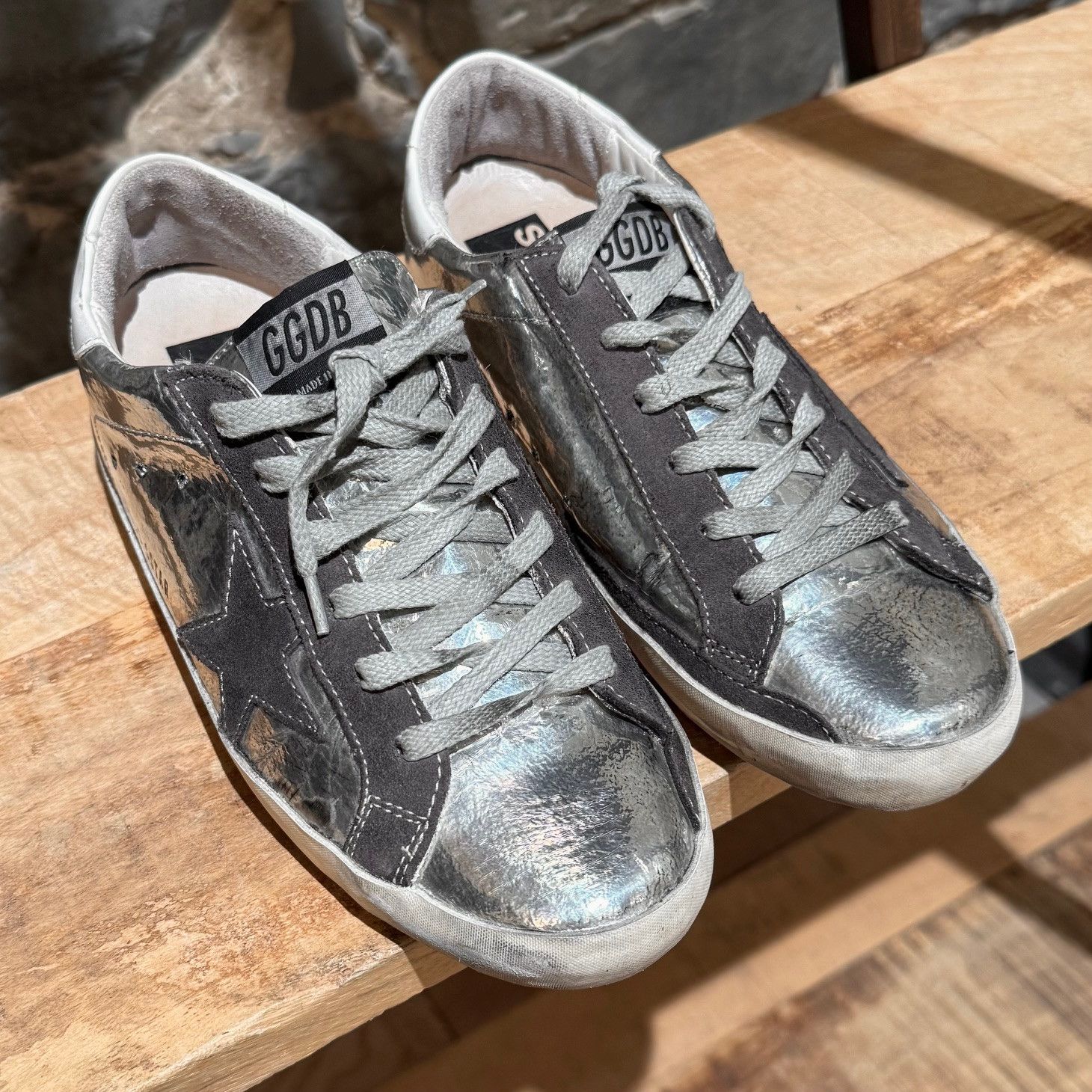 Golden Goose Silver Metallic Leather Superstar Sneakers