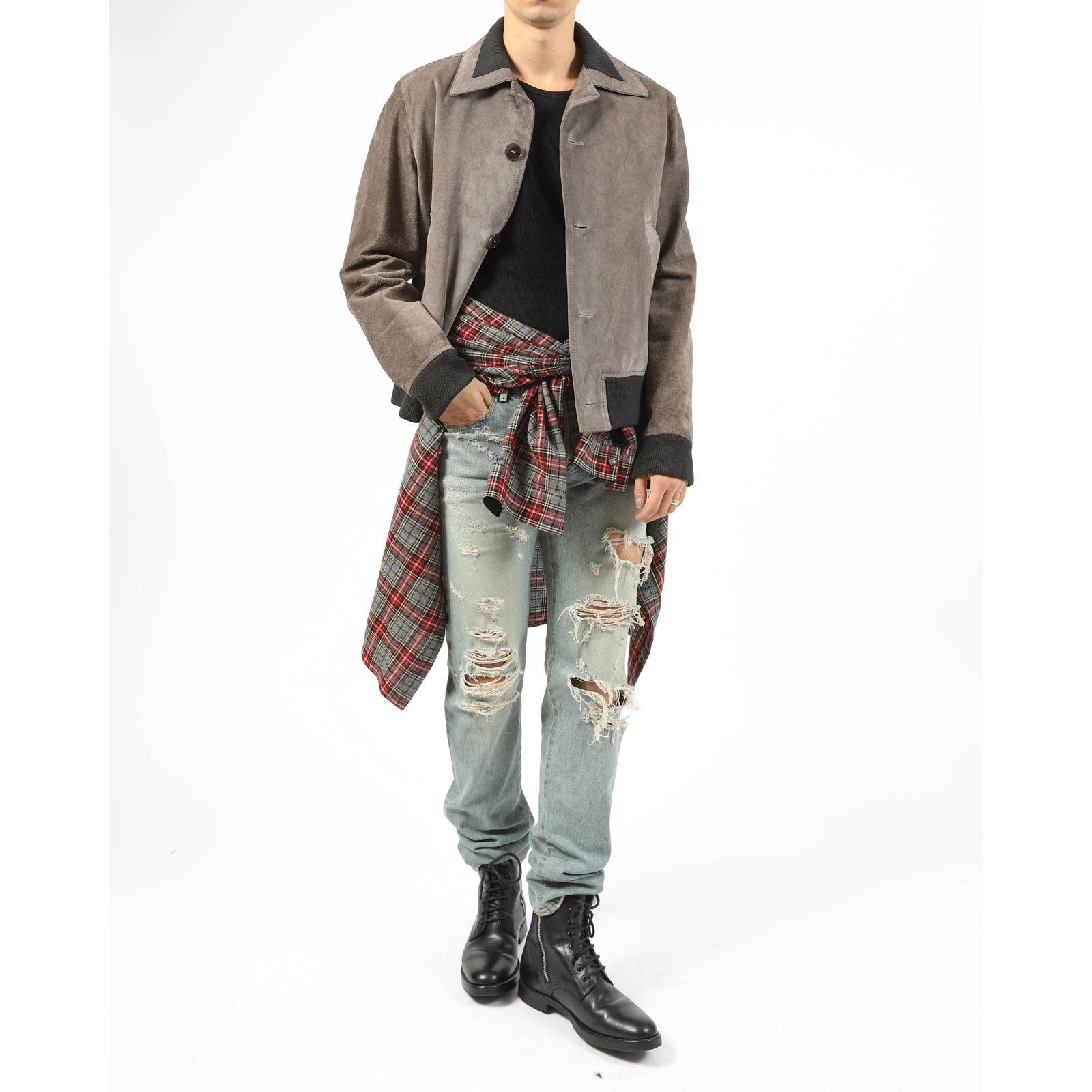 Maison Margiela FW03 Contrast Collar Bomber in Grey Suede Size US L / EU 52-54 / 3 - 8 Thumbnail