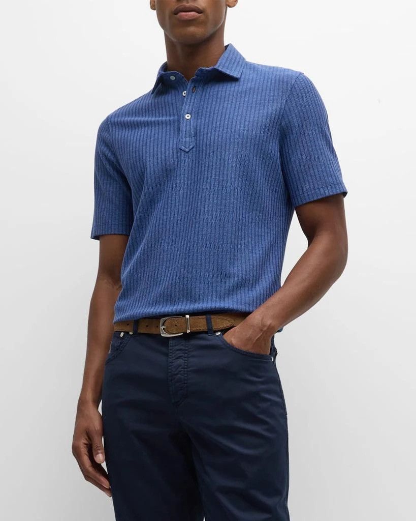 Brunello Cucinelli Brunello Cucinelli Blue Polo Tee Mens Silk / Cotton Size L Size US L / EU 52-54 / 3 - 2 Thumbnail
