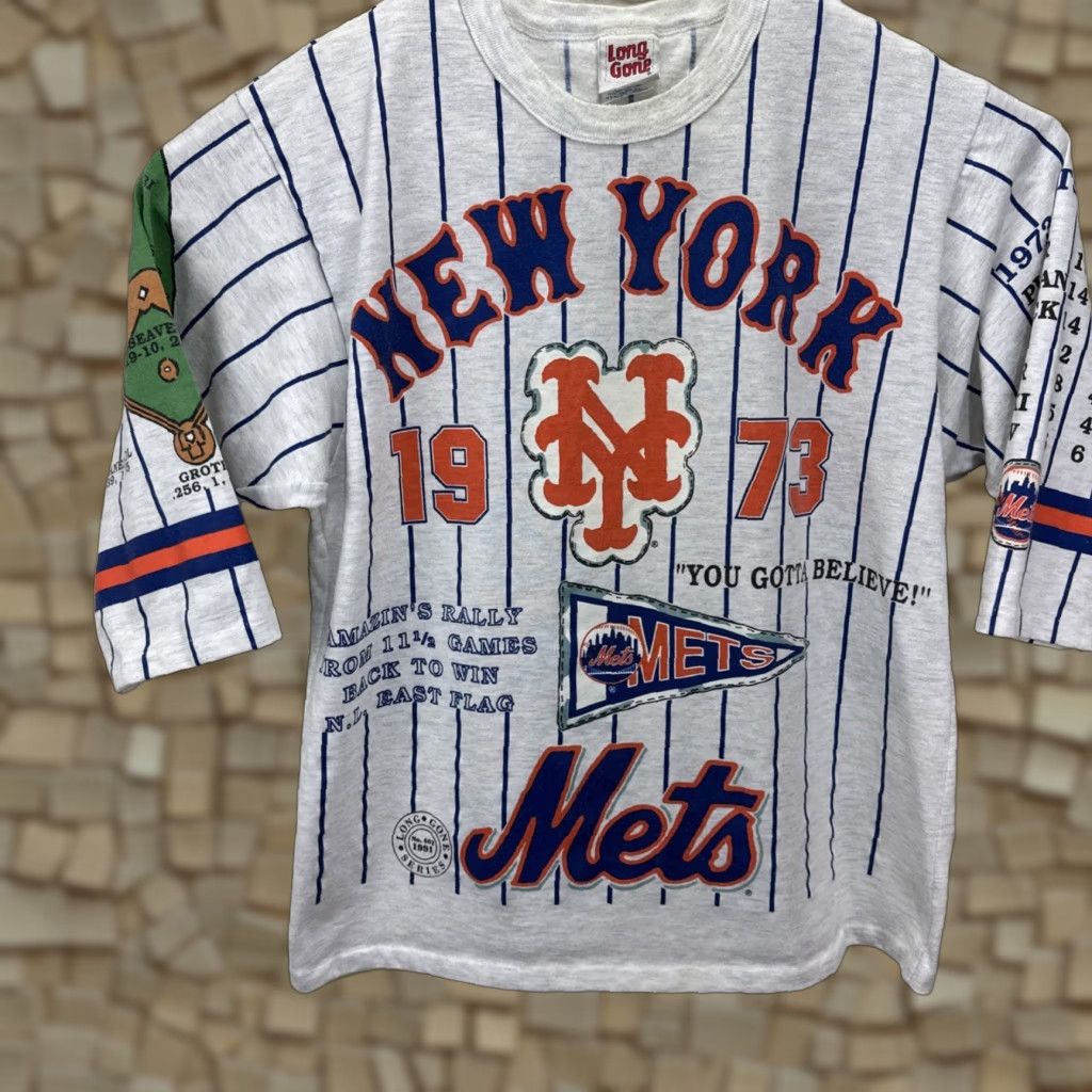 Vintage VINTAGE 90s New York Mets 1973 Long Gone All Over Print Cotton Baseball Shirt Adult Large Gray Unisex Size US L / EU 52-54 / 3 - 1 Thumbnail