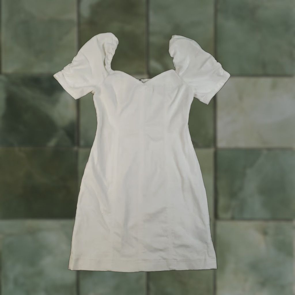 Alice + Olivia Alice + Olivia Dress Womens Size 6 White Denim Mini Puff Sleeve Short Stretch Size 28" / US 6 / IT 42 - 1 Thumbnail