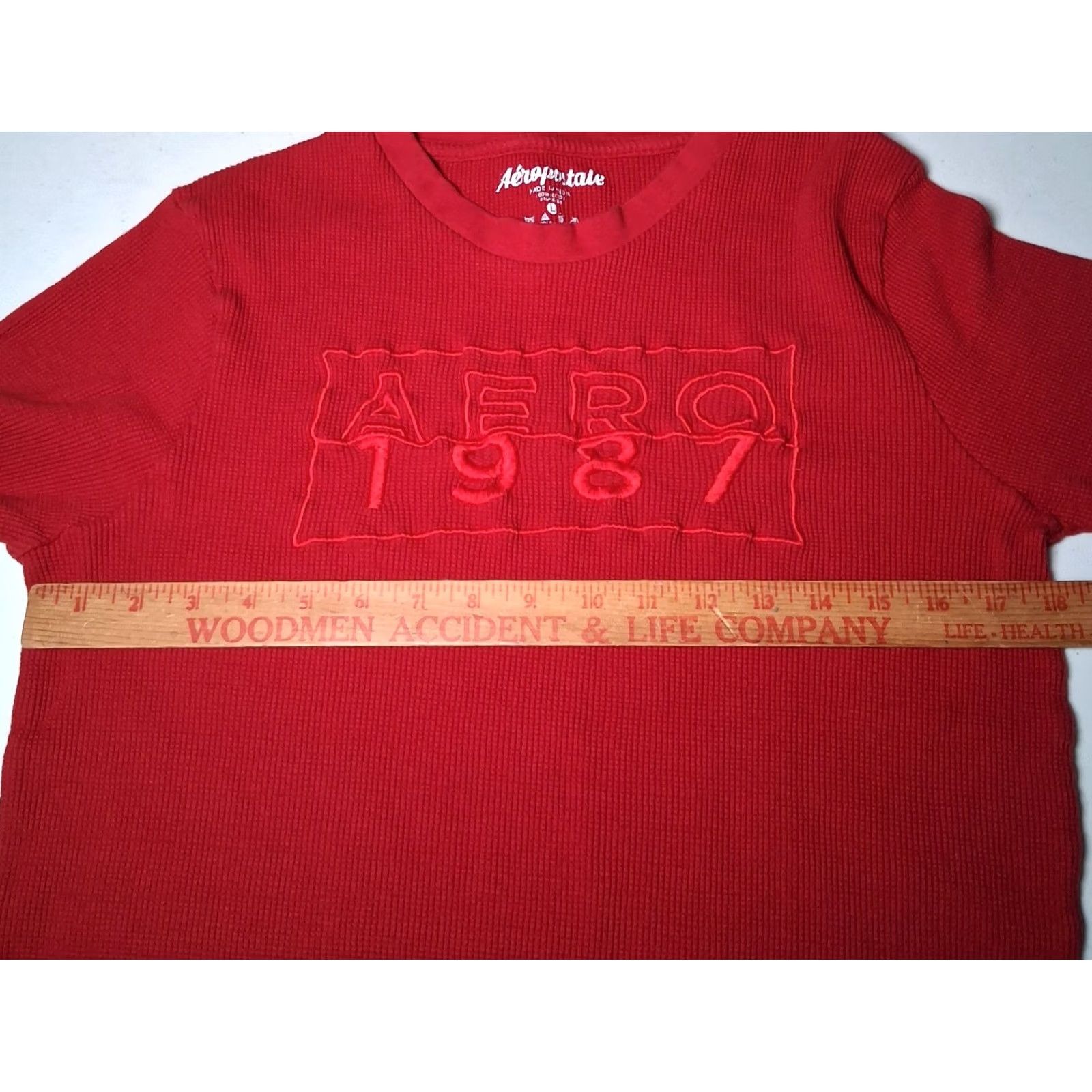 Aeropostale AERO 1987 Aeropostale Thermal Shirt Men L Red Slim Fit Cotton Knit Crew Neck Long Sleeve Waffle T-Shirt Size US L / EU 52-54 / 3 - 6 Thumbnail