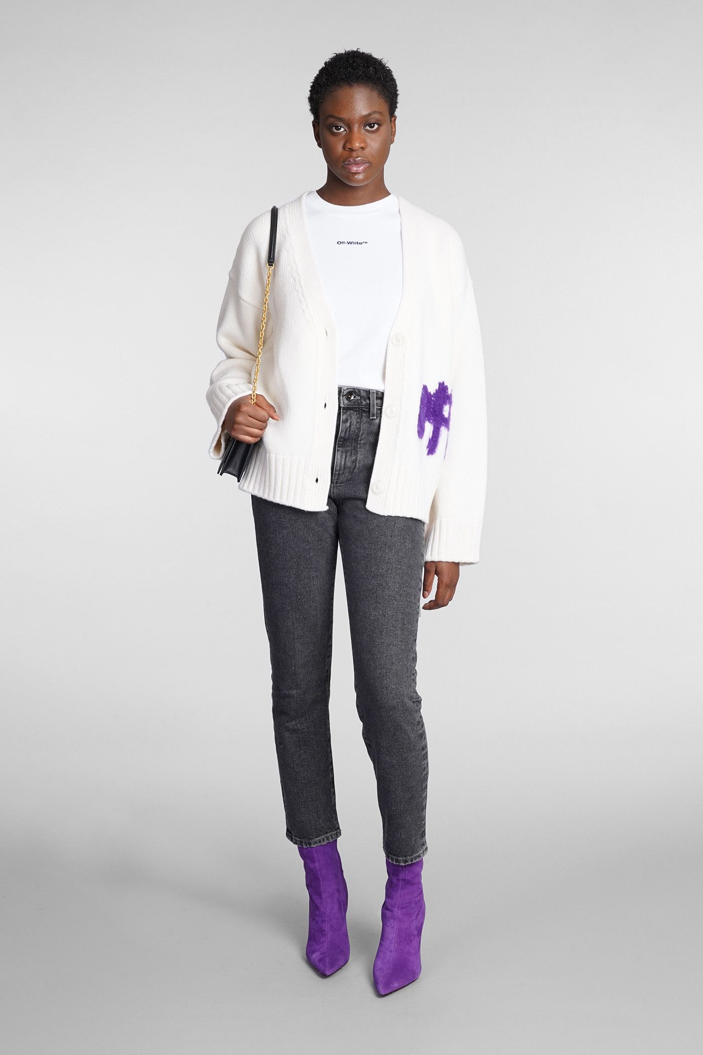 Off-White o1gr1nt1124 Logo Intarsia Cardigan in White Size M / US 6-8 / IT 42-44 - 2 Thumbnail