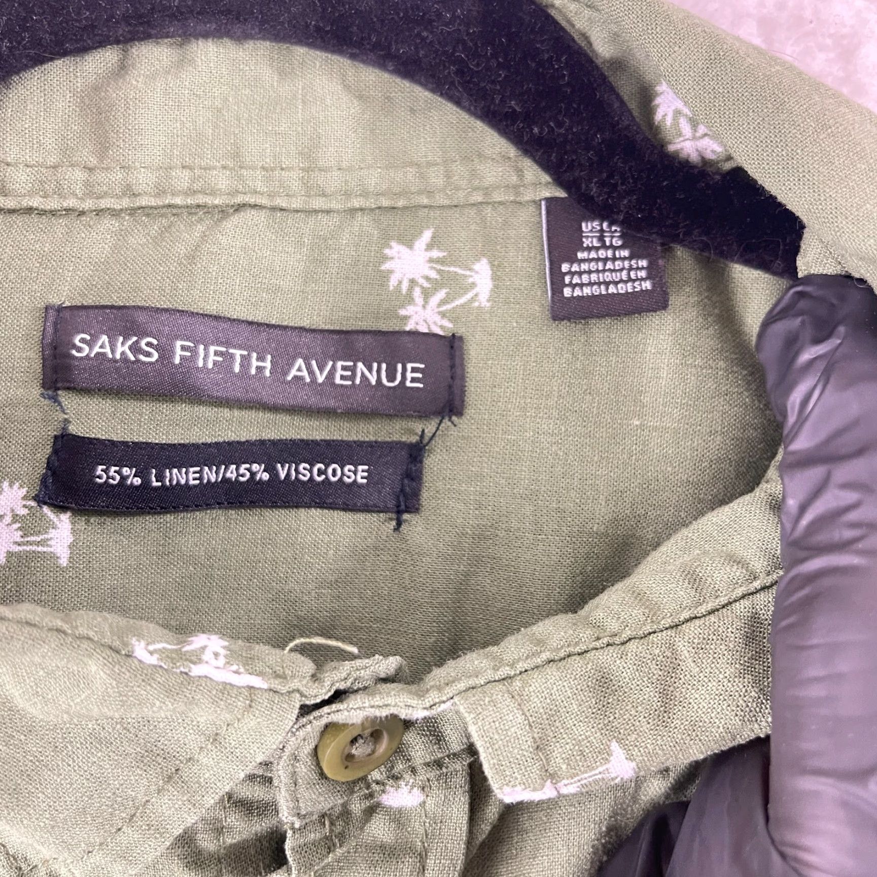 Saks Fifth Avenue Saks Fifth Avenue Button-Up Shirt Mens XL Green Palm Print Linen Blend Size US XL / EU 56 / 4 - 7 Thumbnail