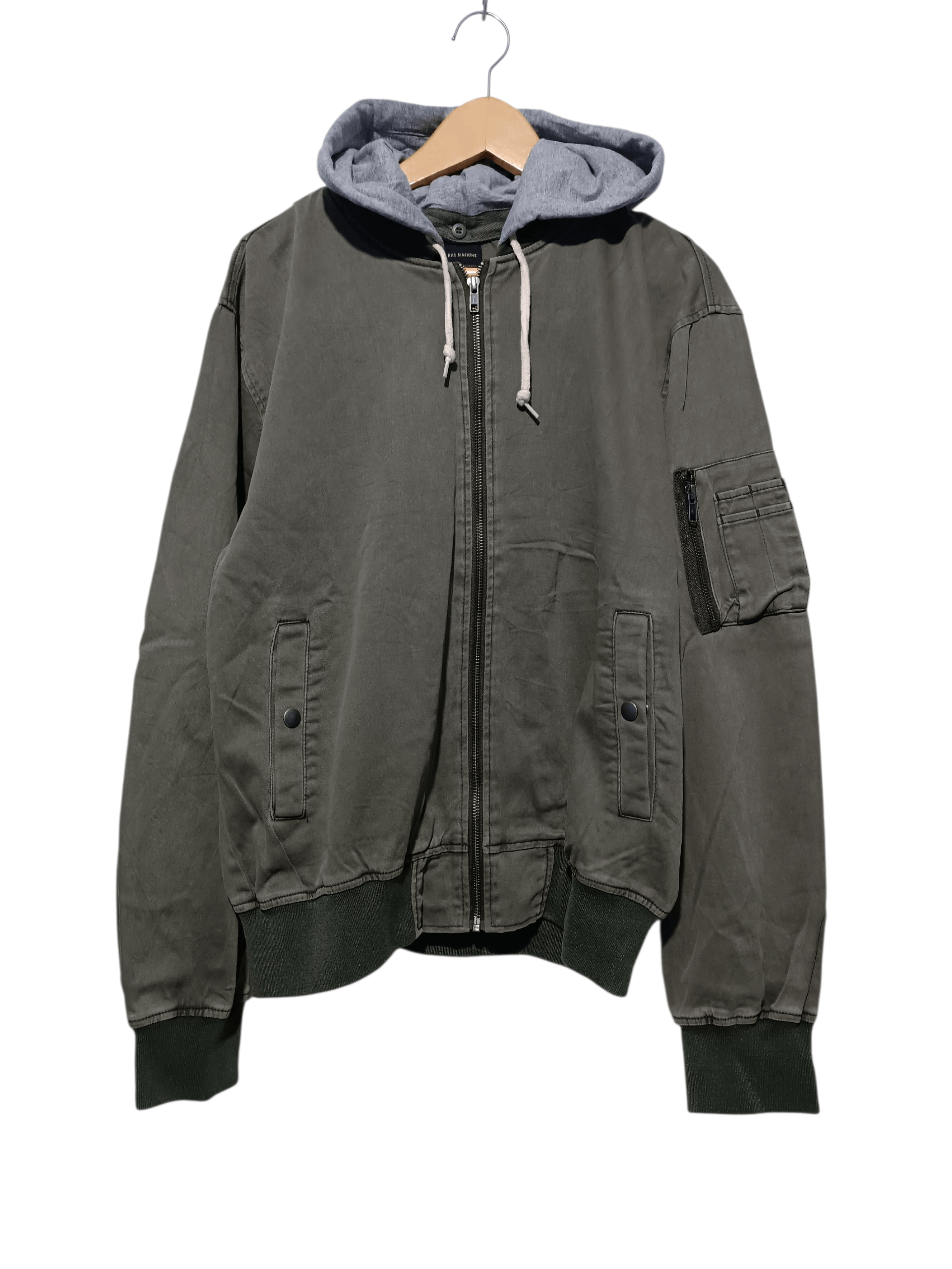 Japanese Brand Vintage Olive Cotton Bomber Detachable Hoodie Size US L / EU 52-54 / 3 - 1 Thumbnail