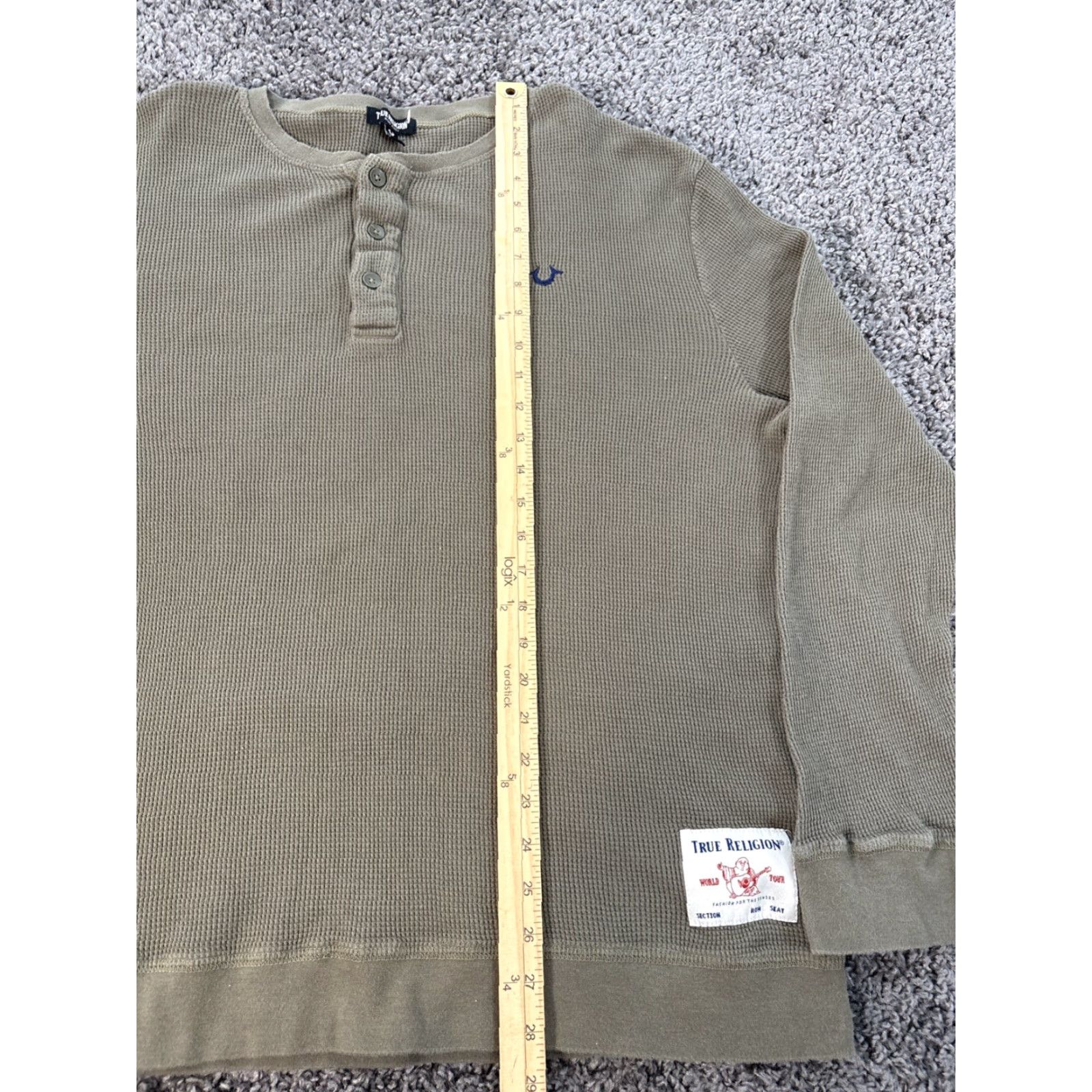 True Religion True Religion Henley Shirt Long Sleeve Button 2XL Mens Green Casual Size US XXL / EU 58 / 5 - 2 Thumbnail
