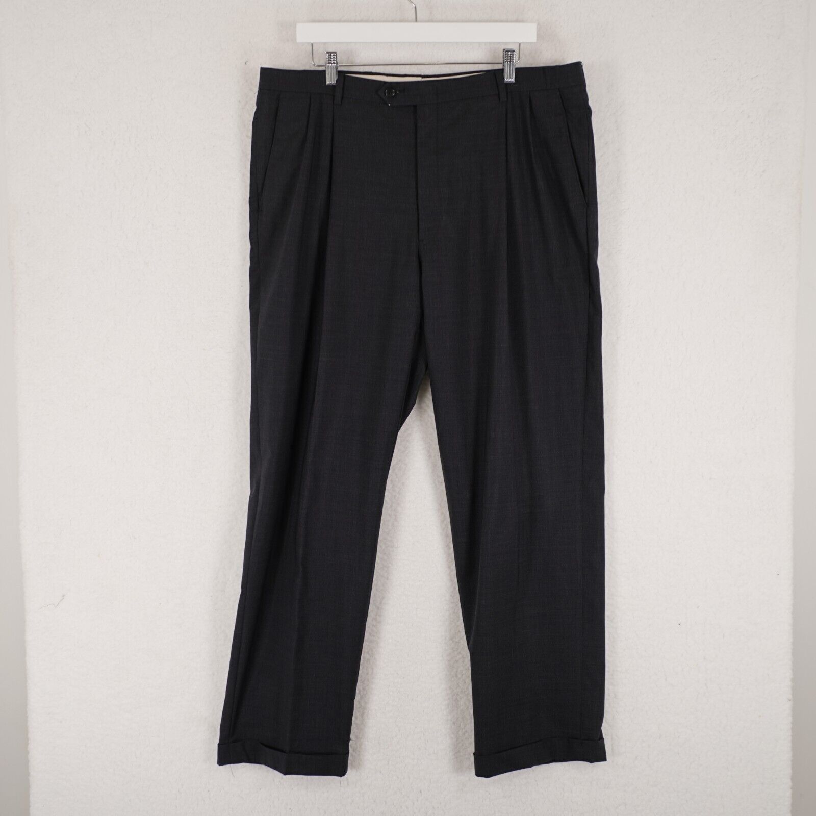 Hart Schaffner Marx Hart Schaffner Marx Wool Charcoal Gray Pleated Cuff High Ris Size 38R - 1 Thumbnail