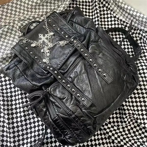 Other Goth Y2k Backpack Punk Bag artificial leather cross Skeleton Size ONE SIZE - 4 Thumbnail