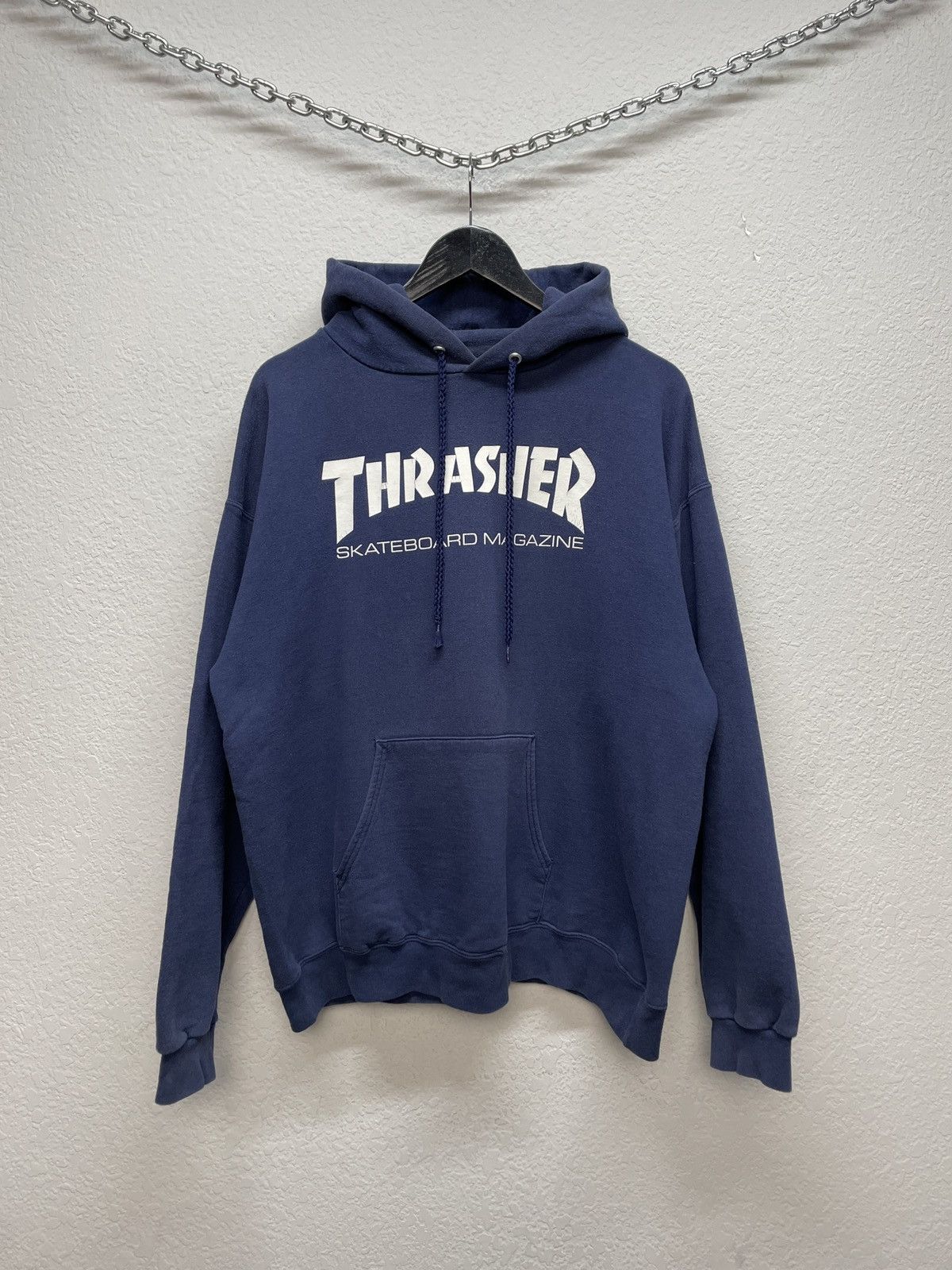 Thrasher Vintage Thrasher Navy Boxy Hoodie Skateboard Magazine Logo Size US M / EU 48-50 / 2 - 2 Thumbnail