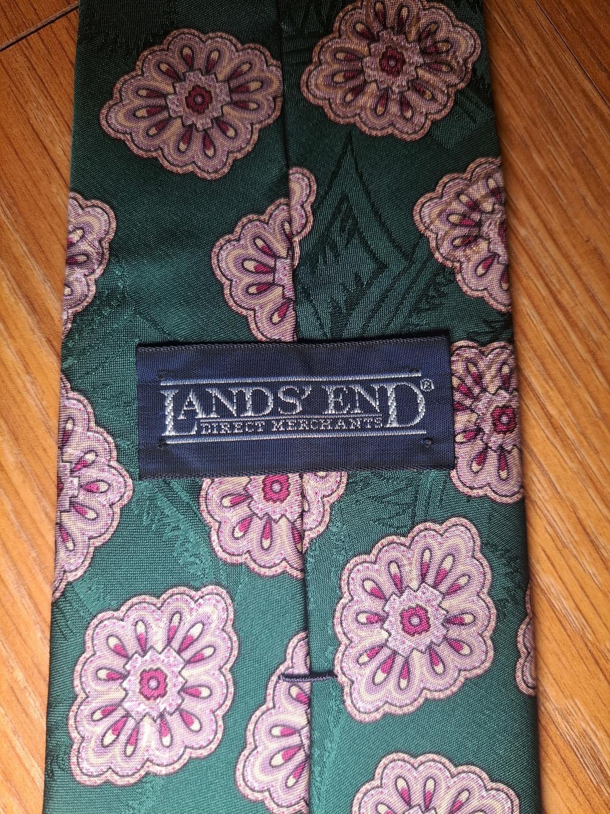 Lands' End Lands End Tie 100% Silk Handmade in USA Green Floral Size ONE SIZE - 2 Thumbnail