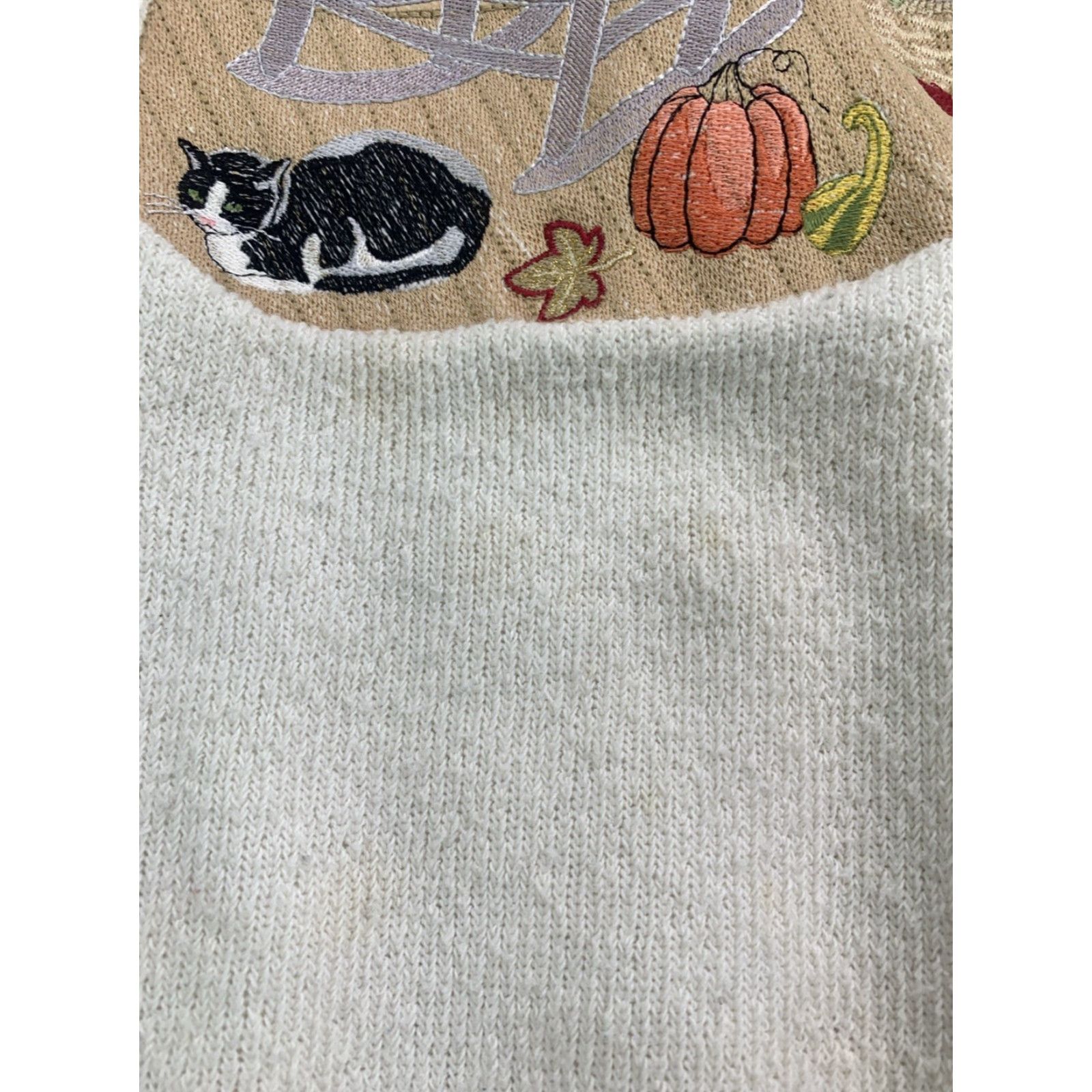 Vintage VINTAGE BonWorth Sweatshirt Cat Embroidered Grandma Collar Large Fall Autumn Knit Ivory Long Sleeve Pullover 90s Womens Size L / US 10 / IT 46 - 4 Thumbnail