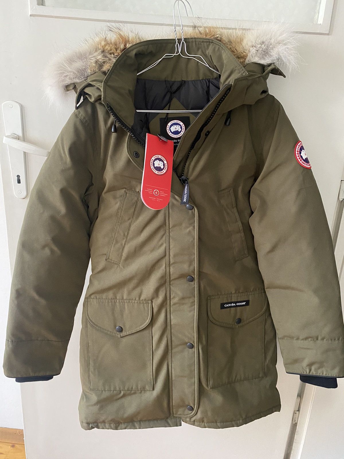 image of Canada Goose Trillium Parka Fur Trim Military Green Sz- S, Women's (Size Small)