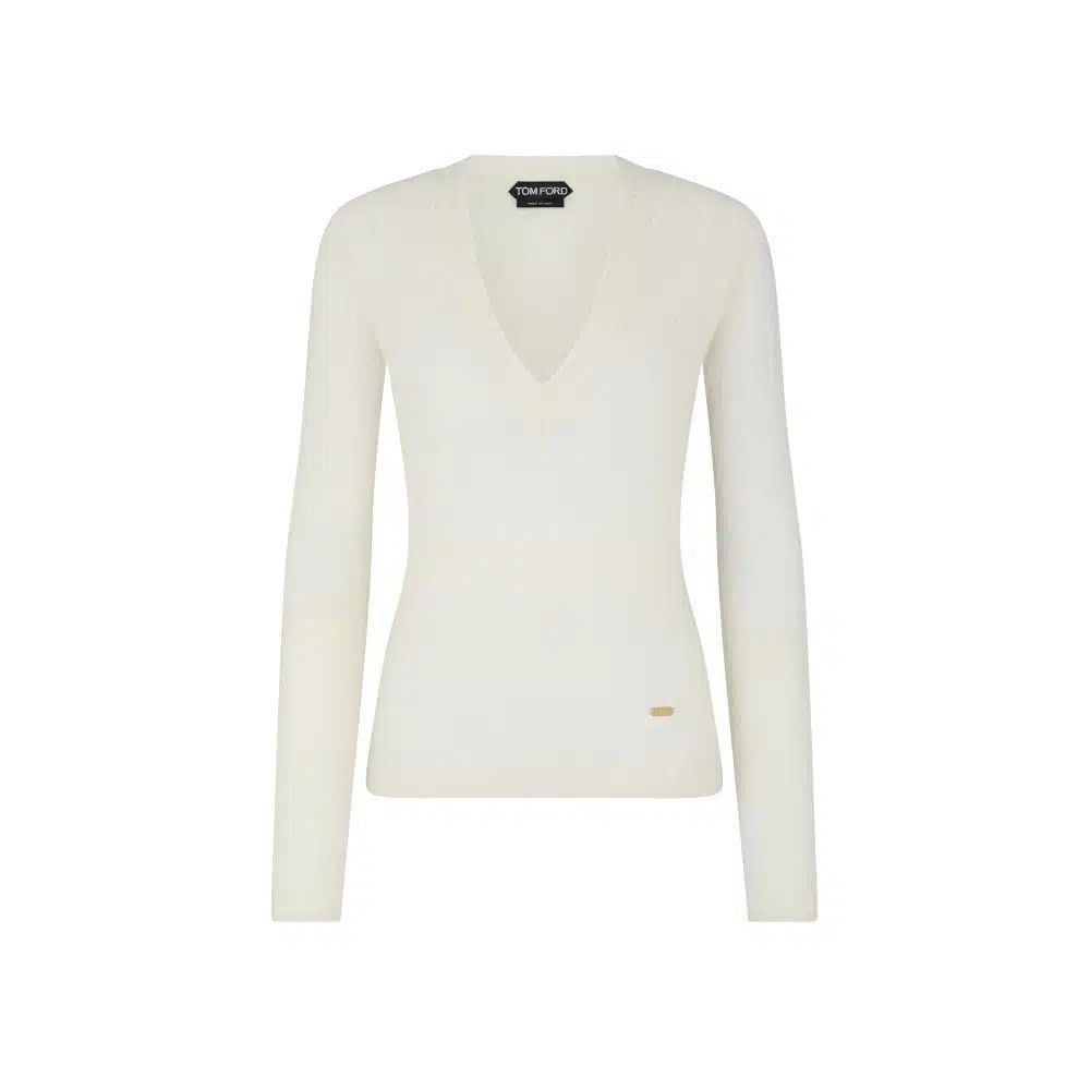Tom Ford o1loc1c0426 MAK1338 Seamless Knit V-neck Sweater in White Size S / US 4 / IT 40 - 1 Preview