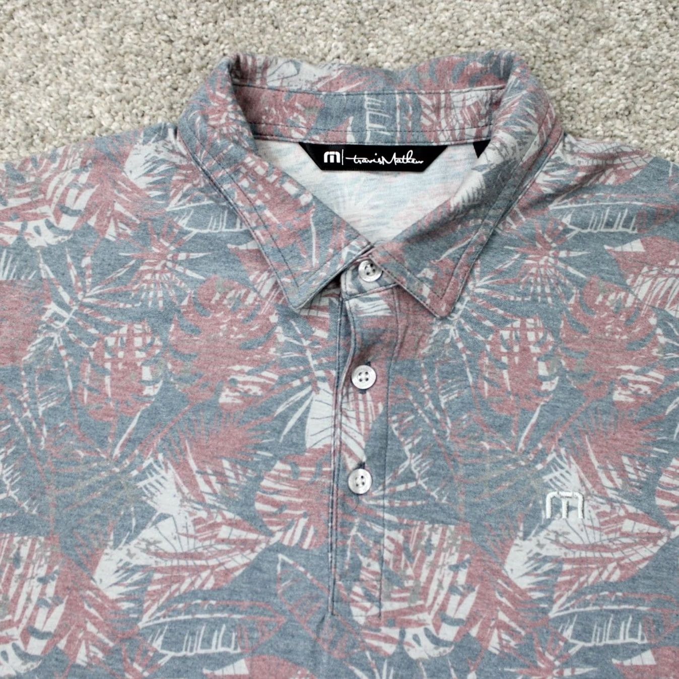 TravisMathew Travis Mathew Polo Shirt Mens Large Red/Blue Floral Pima Cotton/Polyester S/S Size US L / EU 52-54 / 3 - 6 Thumbnail