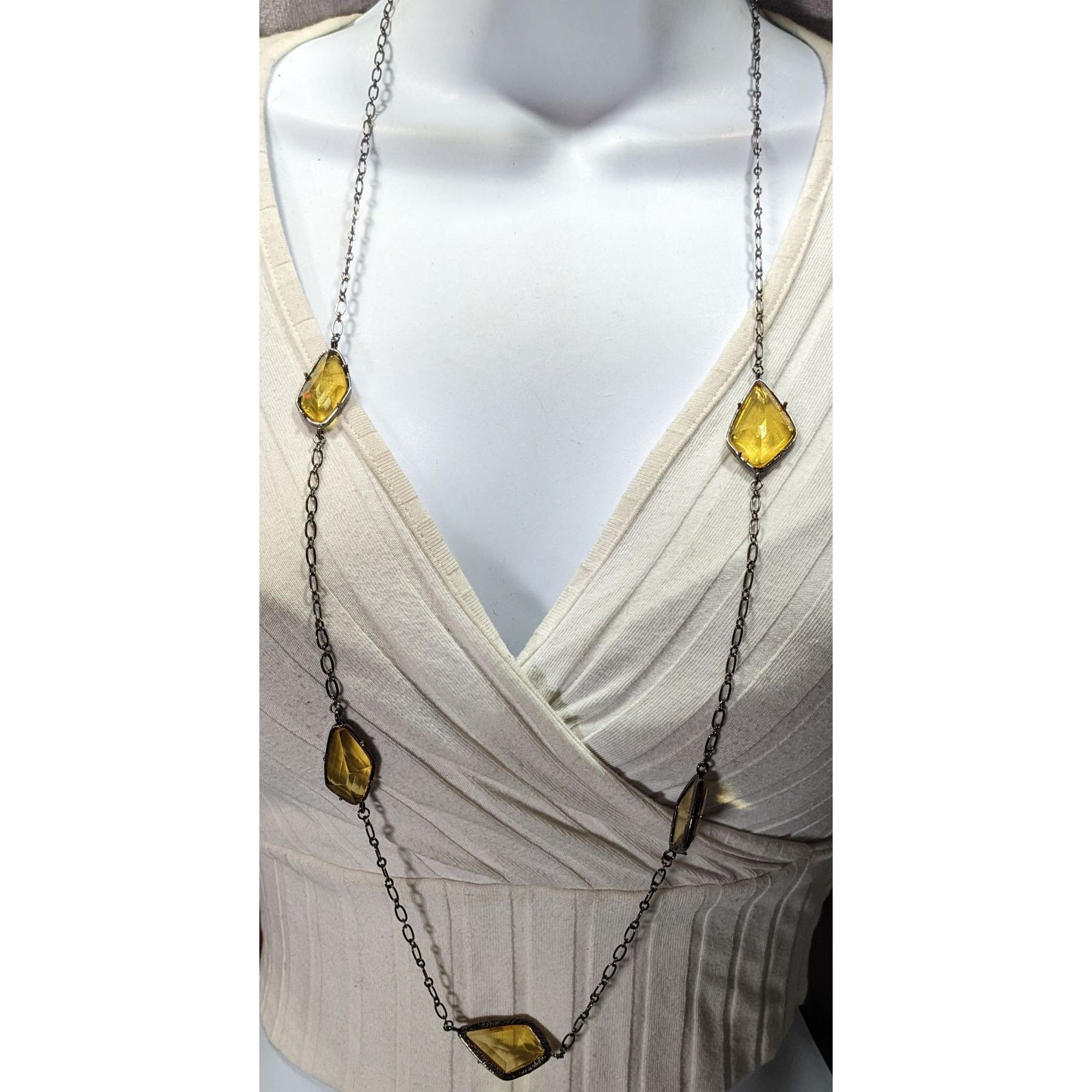 Other Yellow Station Long Chain Necklace With Faceted Stones & Bl Size ONE SIZE - 2 Thumbnail