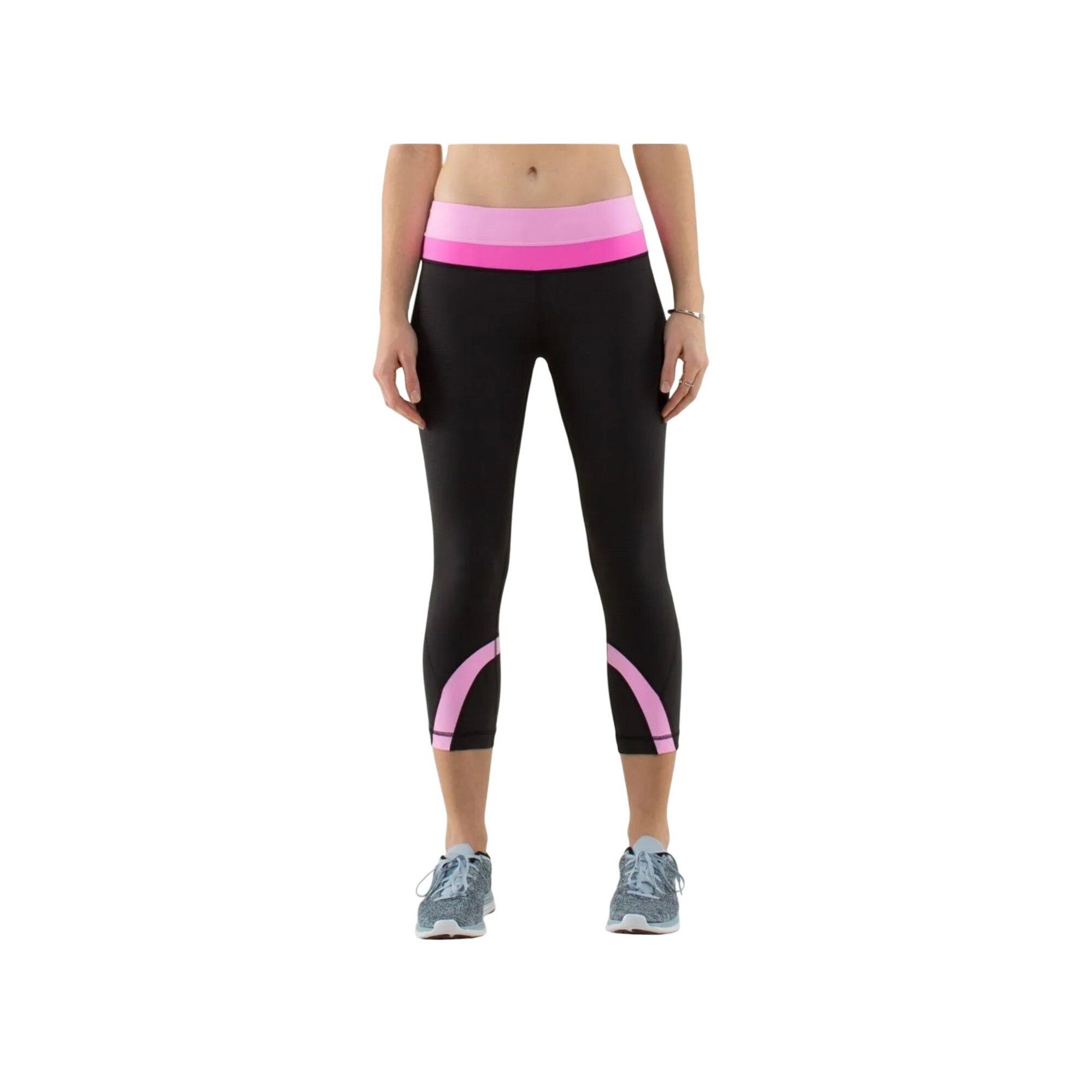Lululemon Lululemon Run Inspire Crop II Leggings Wee Stripe Black Pink Size 25" / US 0 / IT 36 - 1 Thumbnail