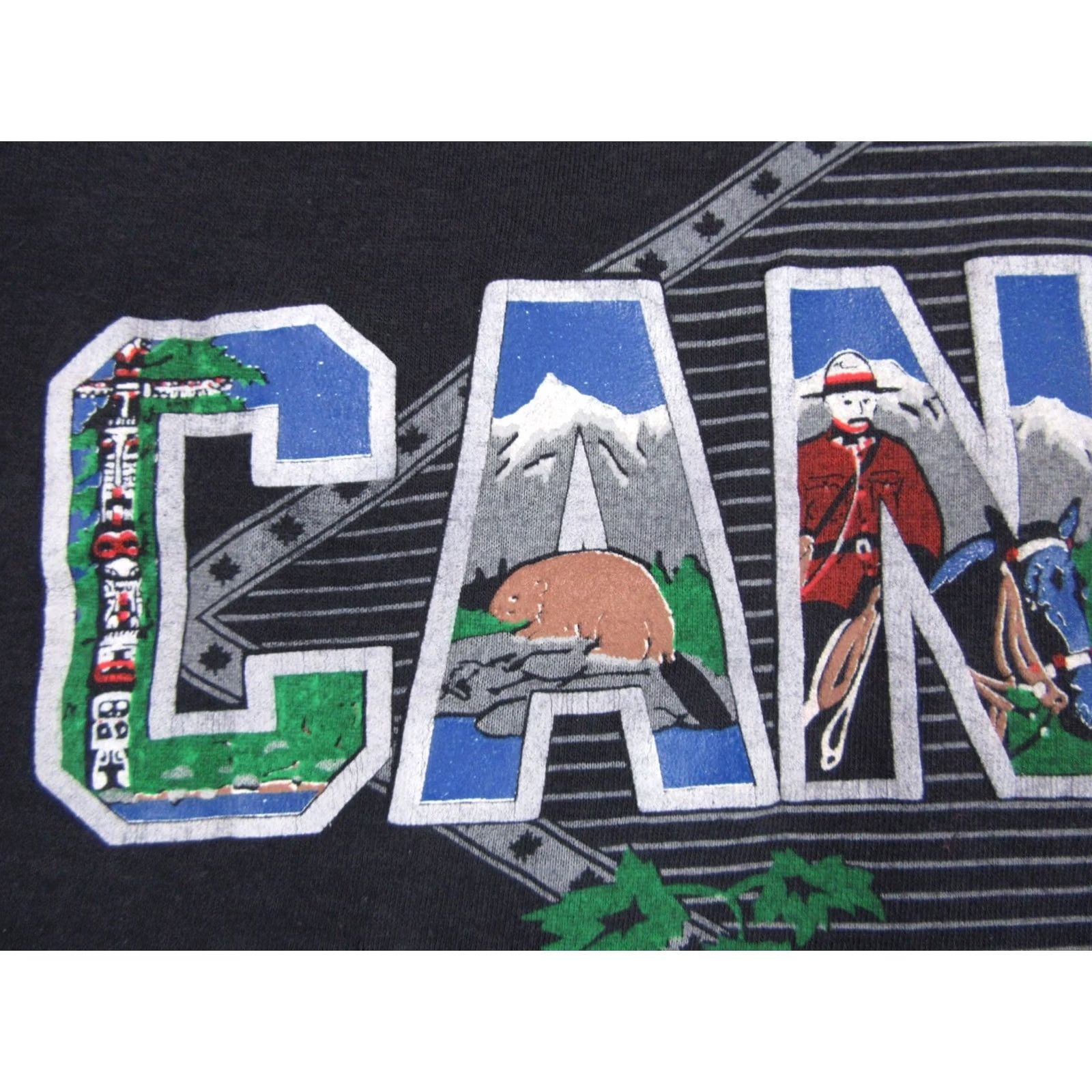 Vintage VINTAGE 80s CANADA PAPER T-Shirt MEDIUM Black mountain nature moose single stitch Men Size US M / EU 48-50 / 2 - 4 Thumbnail