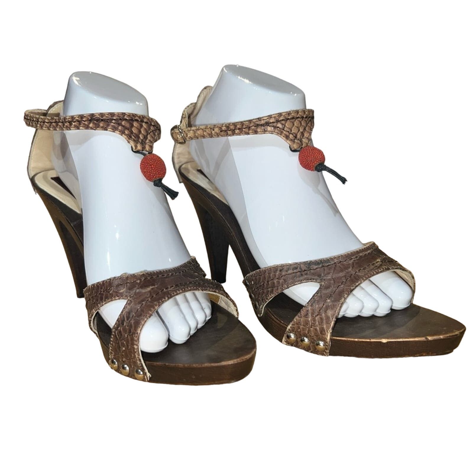 Kenzo Kenzo wood heel ankle strap heels size 40 EU 8 US drop ball Size US 8 / IT 38 - 4 Thumbnail