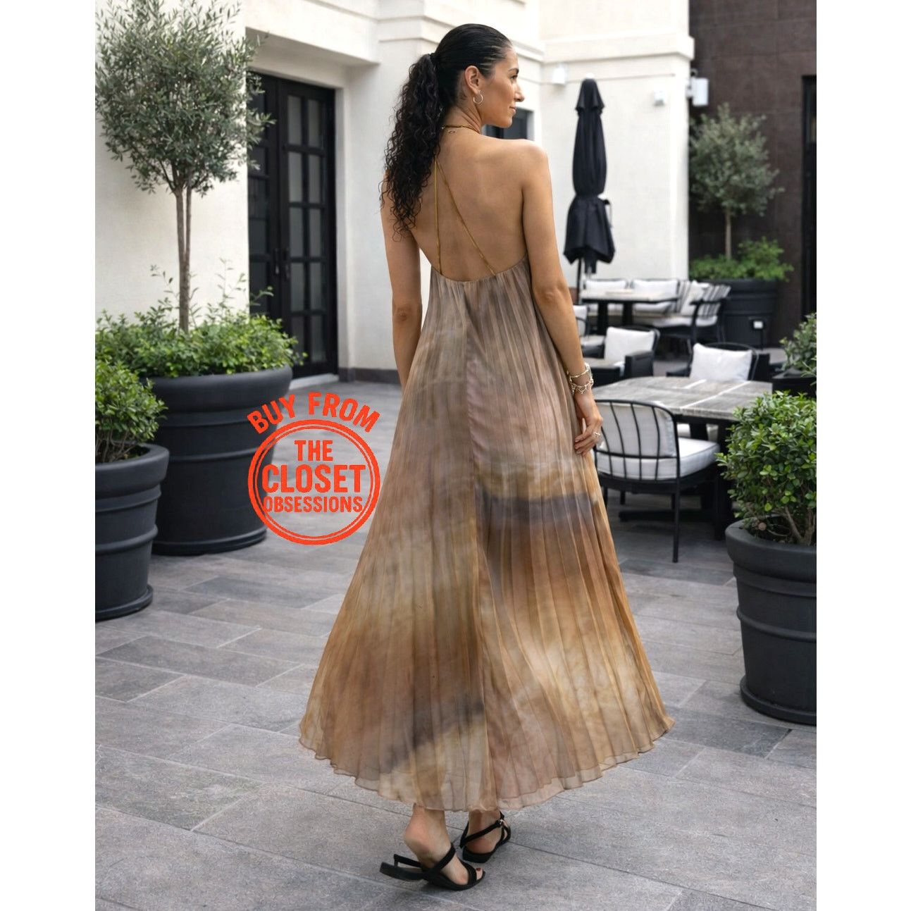 knee length dresses for ladies Zara Green Floral Print Open Back Midi Dress (Removable Feather Cuff  included) main image 0