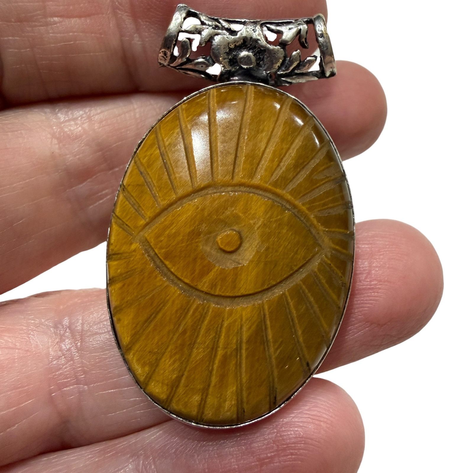 The Unbranded Brand Tiger Eye Evil Eye Pendant Sterling Silver Plated Size ONE SIZE - 6 Thumbnail