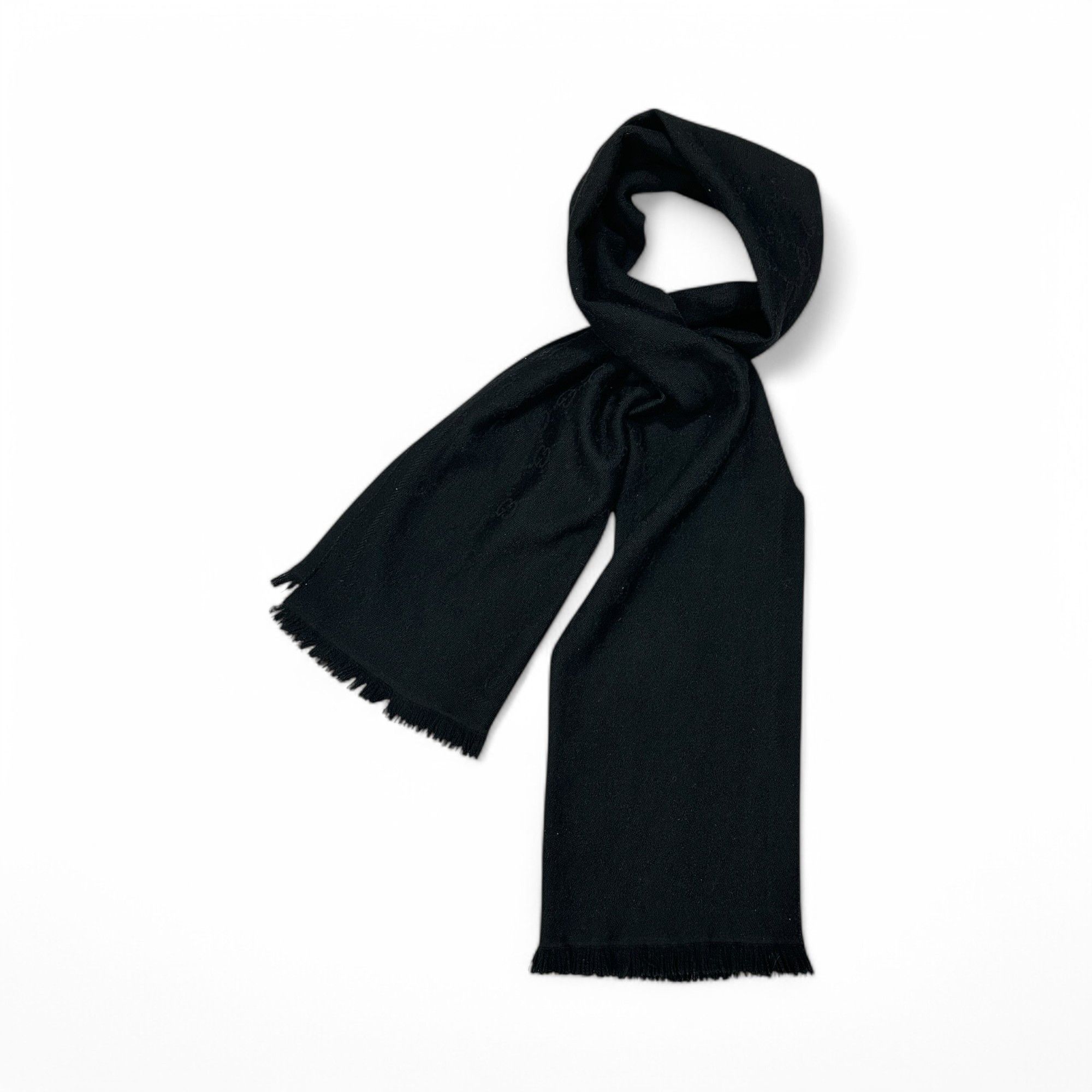 Gucci Gucci Scarf GG Monogram Logo Fringed Black Size ONE SIZE - 1 Thumbnail