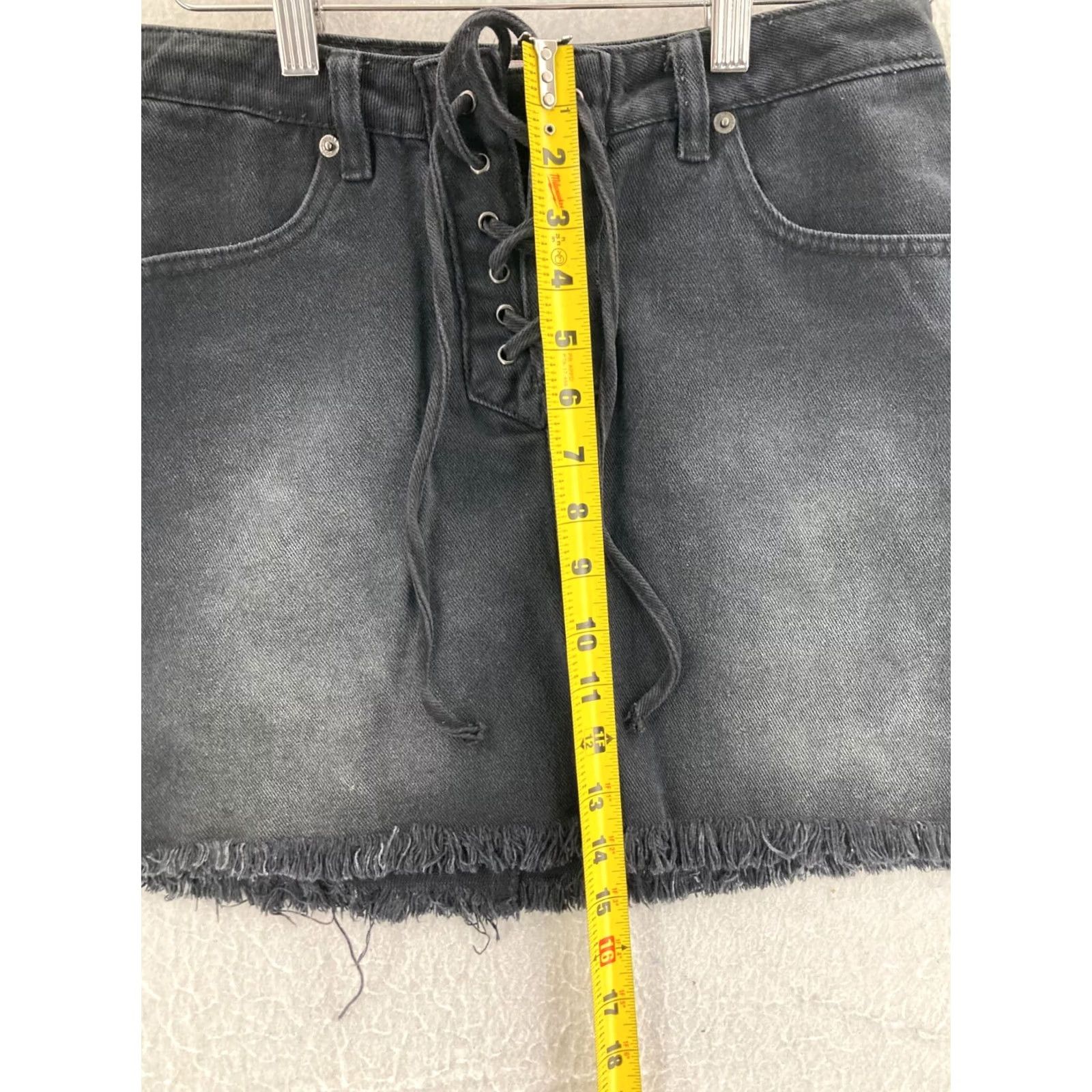 Vintage Bongo Skirt Womens 7 Denim Lace Up Front Pockets Mini Black Cotton Blend Front Pockets Vintage No Size 32" / US 10 / IT 46 - 4 Thumbnail