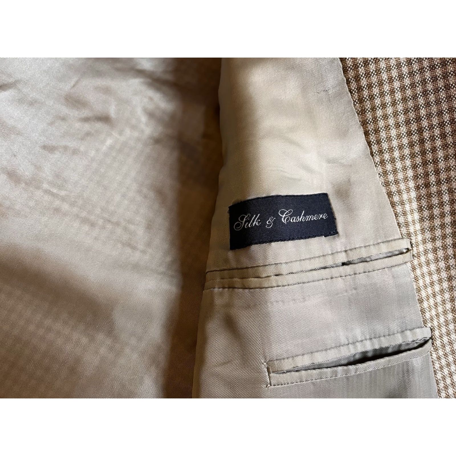 Ermenegildo Zegna Ermenegildo Zegna Blazer Sport Coat Men’s 46R Beige Check Jacket Single-Breasted Two-Button/Notch Cashmere Silk Size 46R - 7 Thumbnail